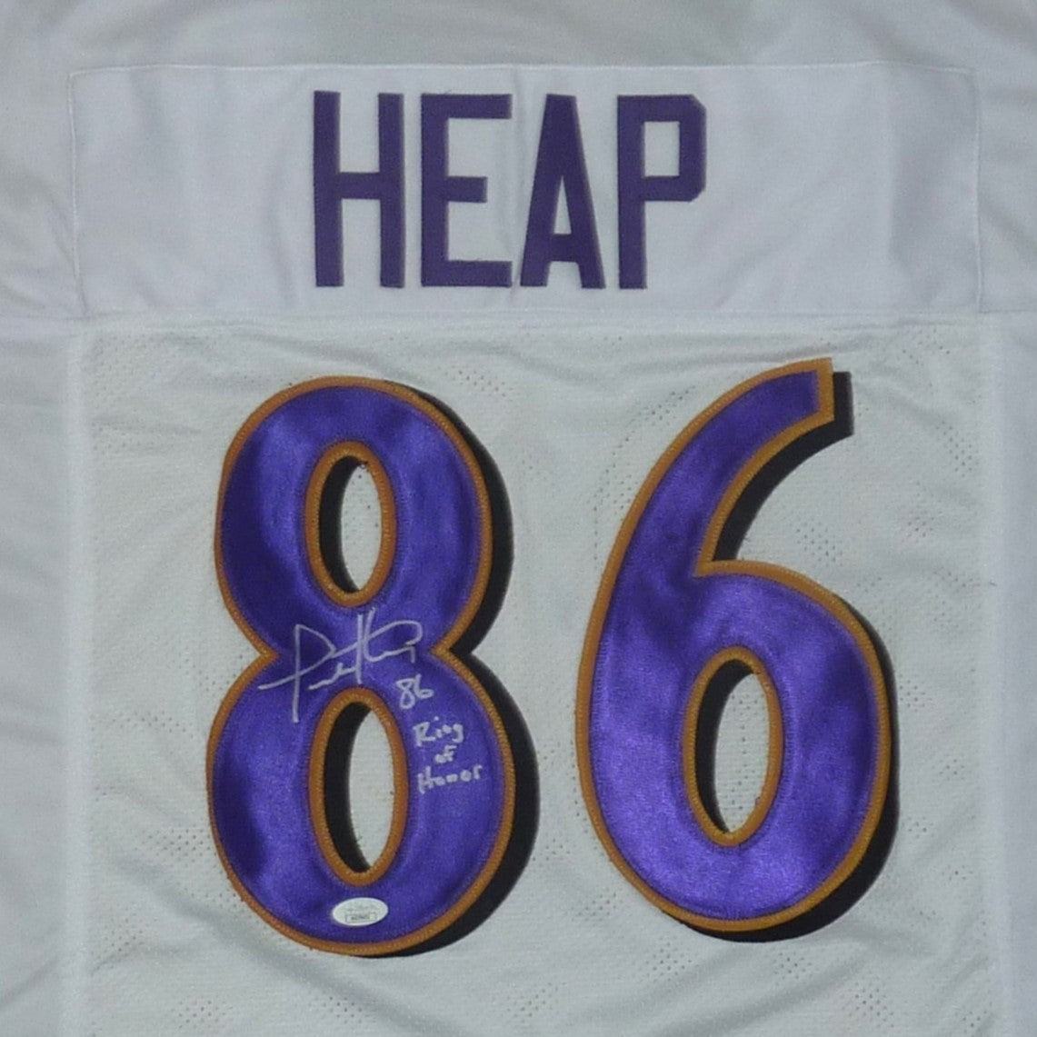 Todd Heap Autographed Baltimore (White #86) Custom Jersey w/ Ring of Honor - JSA