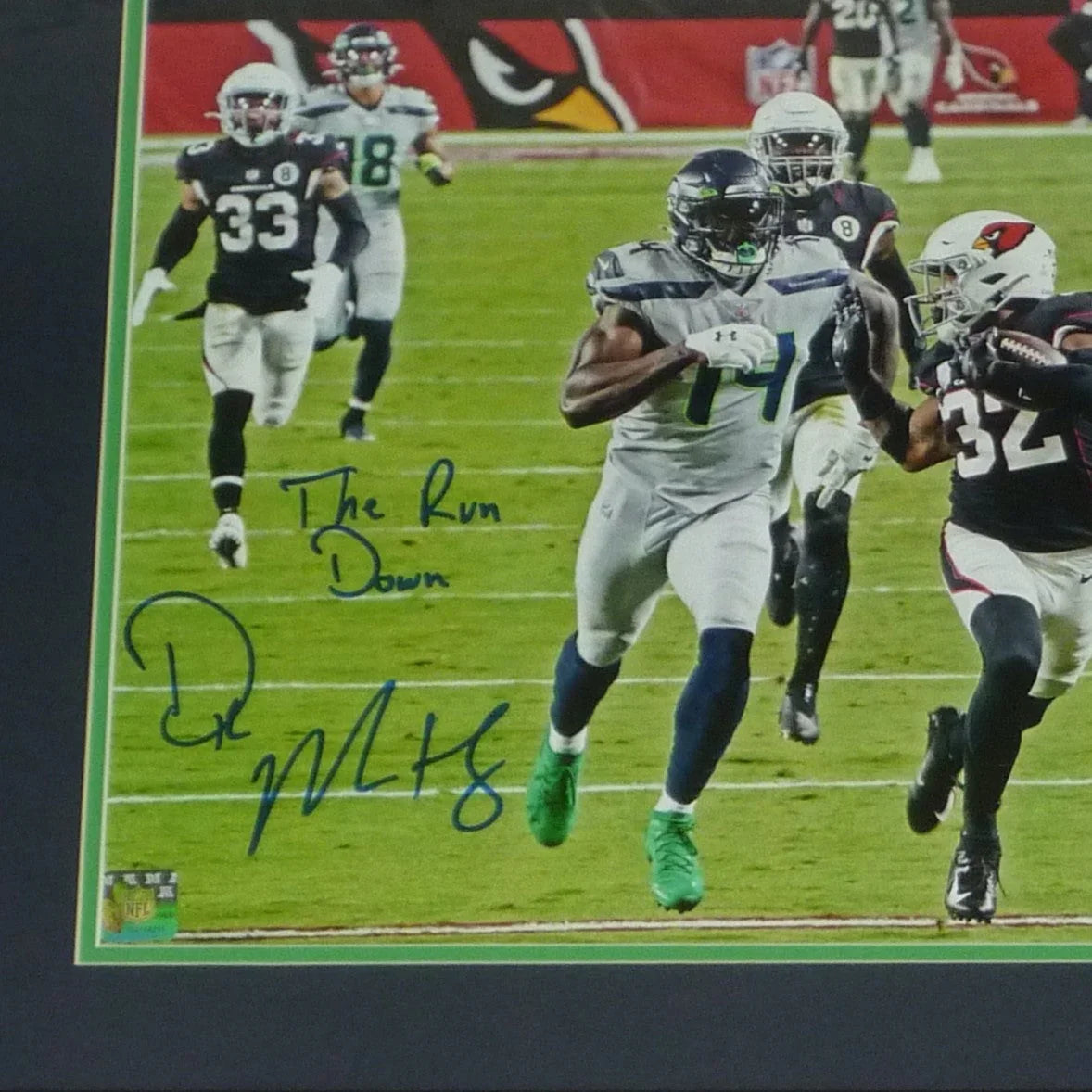 DK Metcalf Autographed Seattle Seahawks Deluxe Framed 16x20 Photo w/ "The Run Down" - Beckett