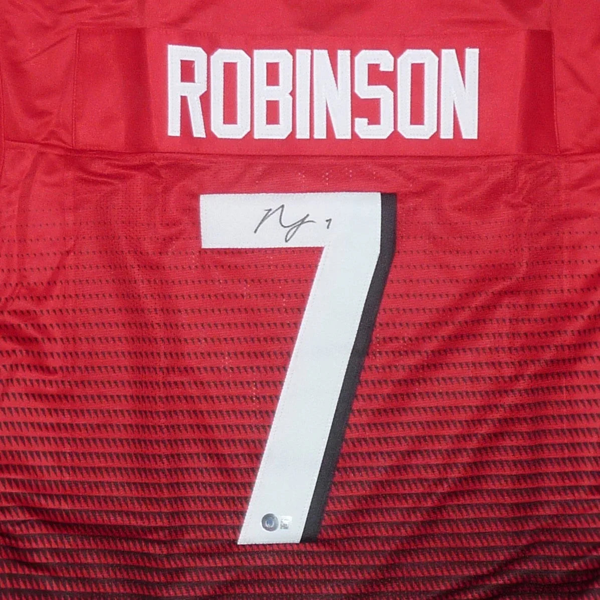 Bijan Robinson Autographed Atlanta (Red #7) Custom Jersey - BAS Witness