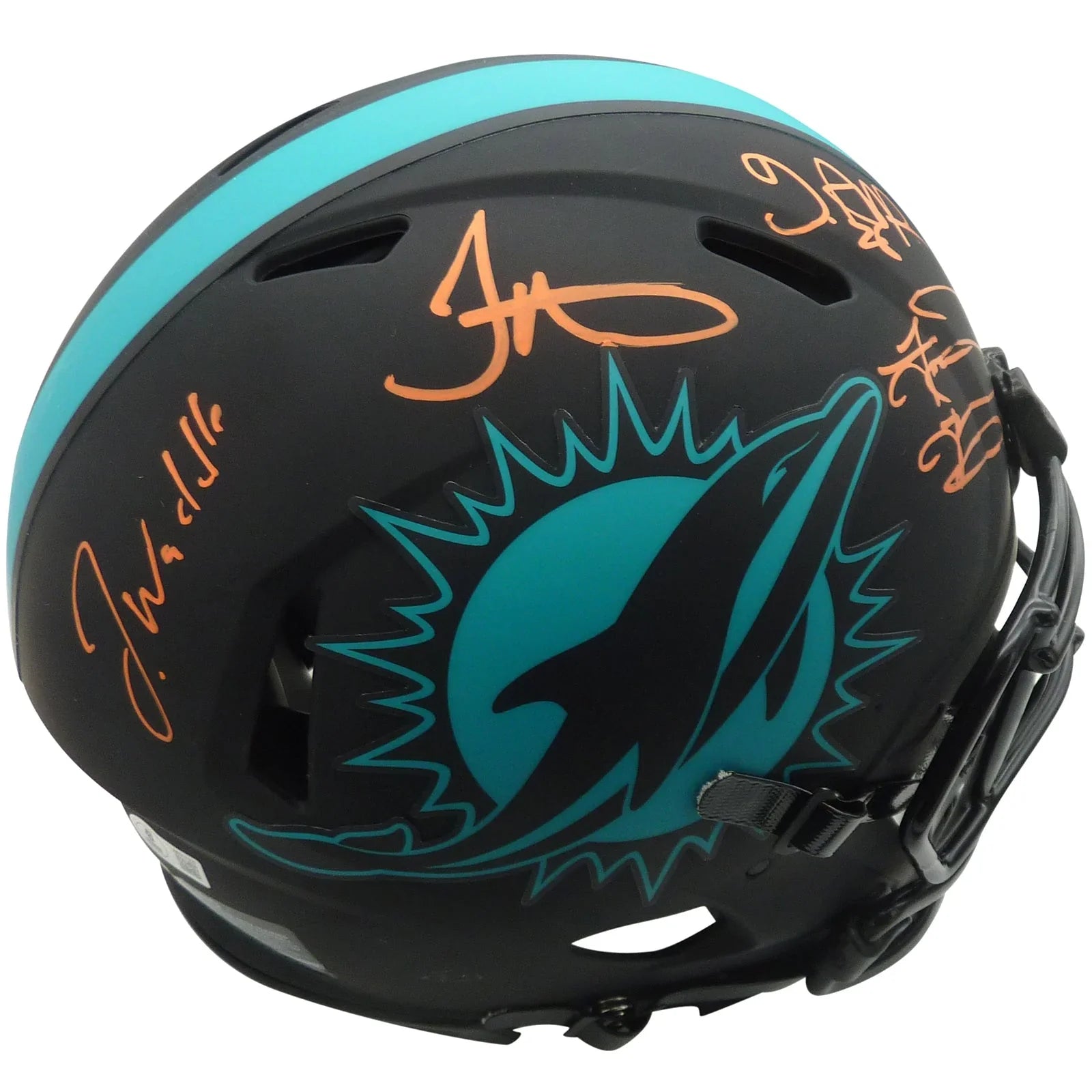De'Von Achane, Tyreek Hill, Tua Tagovailoa, and Jaylen Waddle Autographed Miami Dolphins (ECLIPSE Alternate) Authentic Proline Helmet - Fanatics