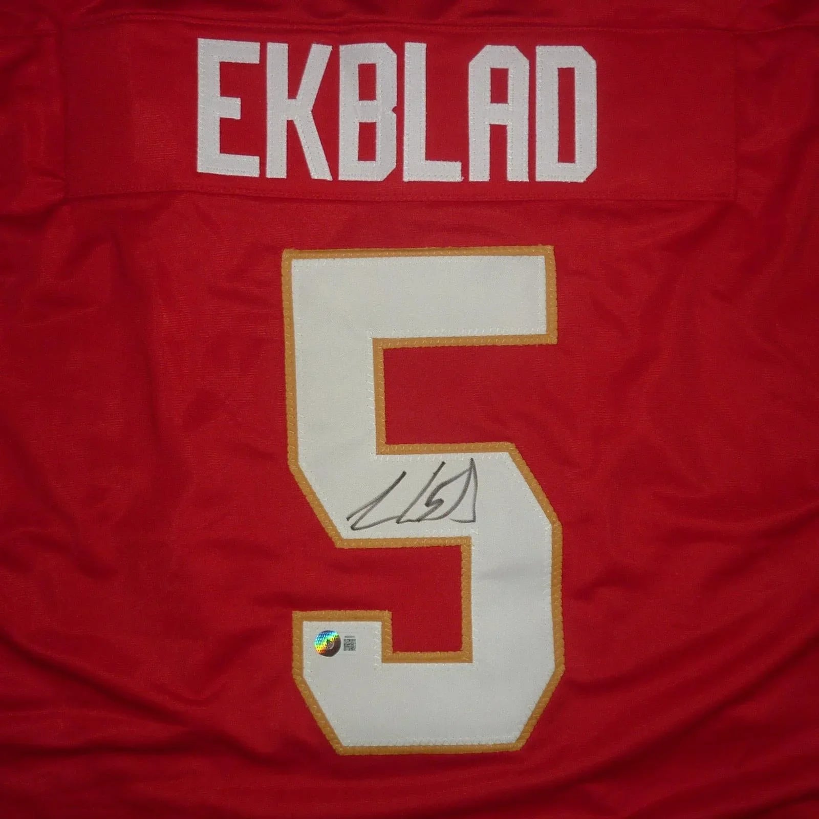 Aaron Ekblad Autographed Florida (Red #5) Custom Jersey - JSA