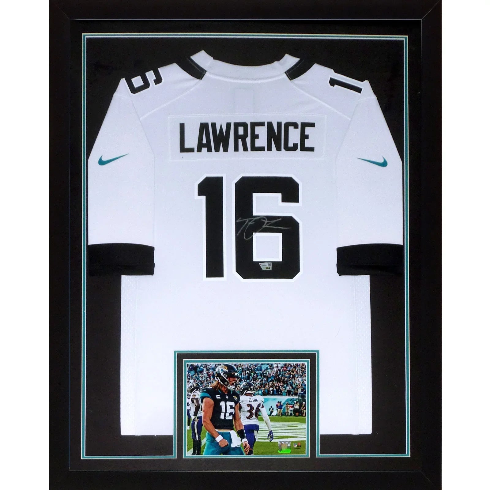 Trevor Lawrence Autographed Jacksonville Jaguars (White #16) Nike Deluxe Framed Jersey - Fanatics