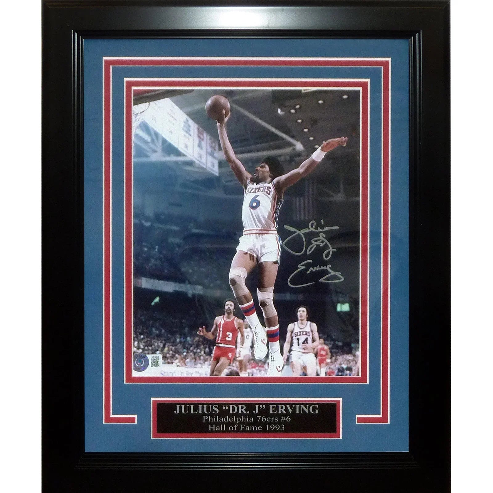 Julius "Dr J" Erving Autographed Philadelphia 76ers Deluxe Framed 8x10 Photo - Beckett