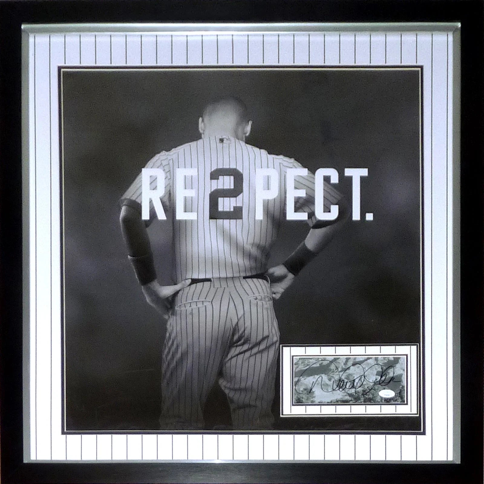 Derek Jeter Autographed Deluxe Framed New York Yankees (RESPECT) Floating Mat 24x24 Poster Piece - JSA