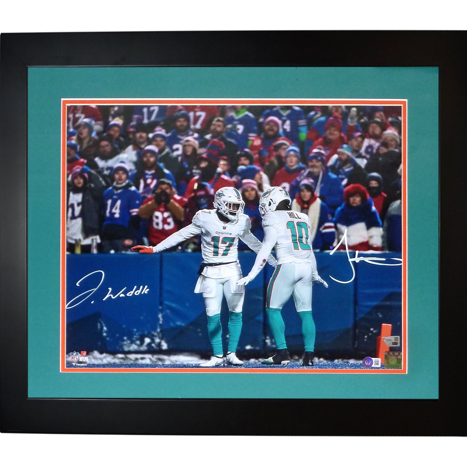 Tyreek Hill And Jaylen Waddle Autographed Miami Dolphins (TD Celebration) Deluxe Framed 16x20 Photo - Beckett, Fanatics