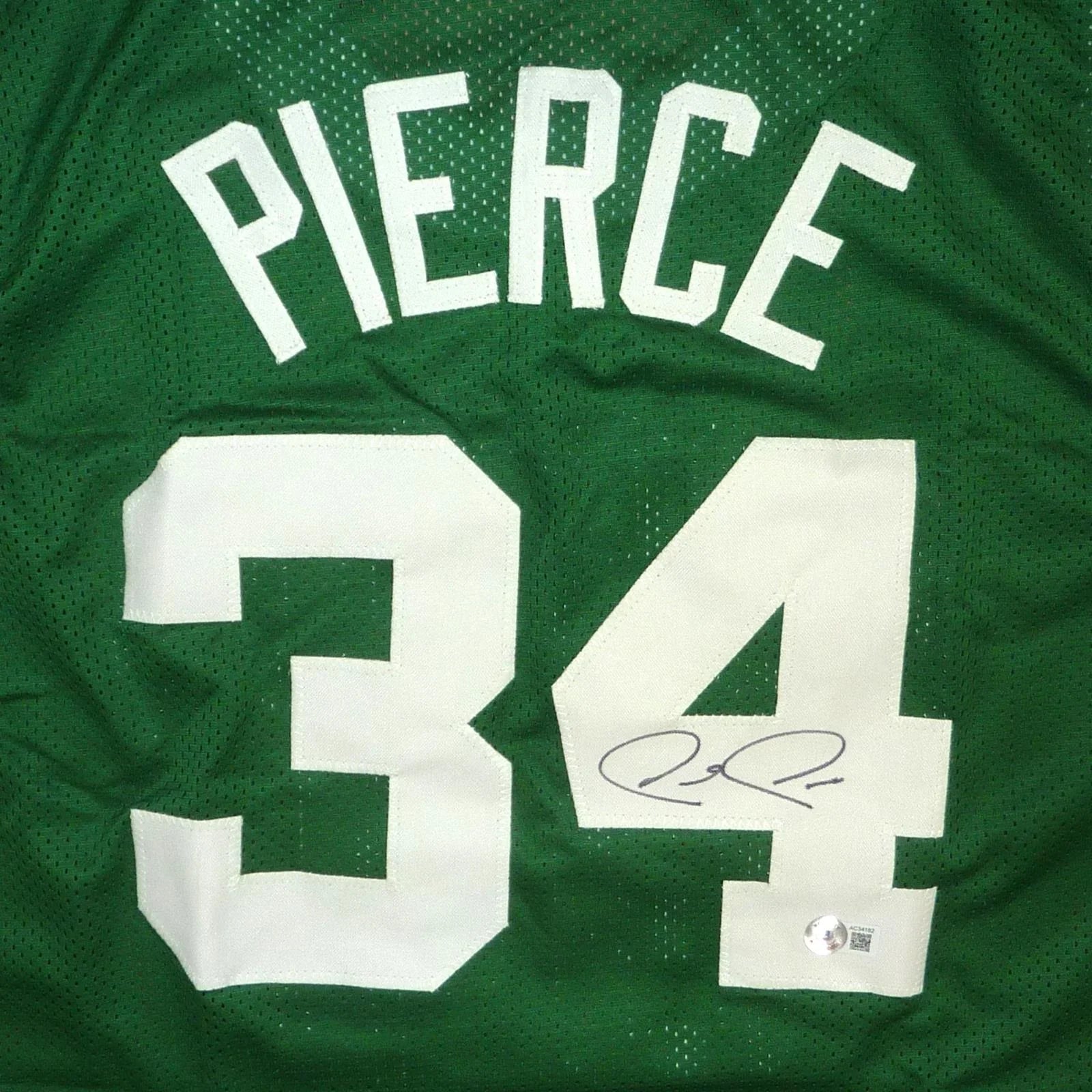 Paul Pierce Autographed Boston (Green #34) Custom Jersey - Beckett Witness