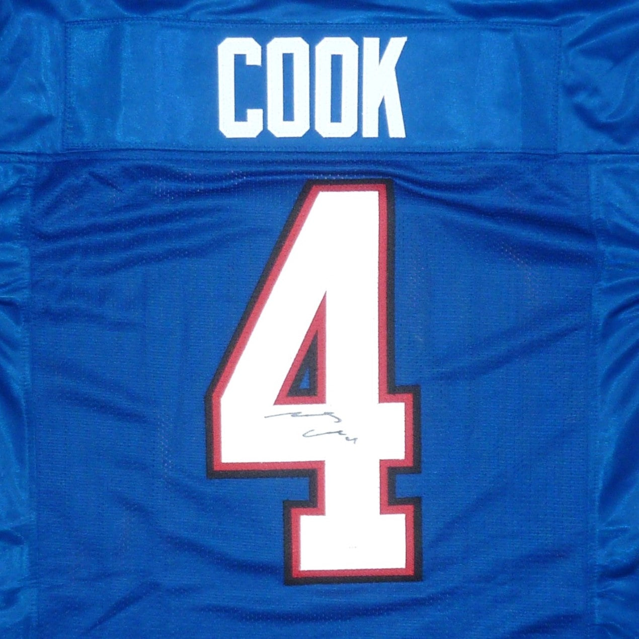 James Cook Autographed Buffalo (Blue #4) Custom Jersey - JSA