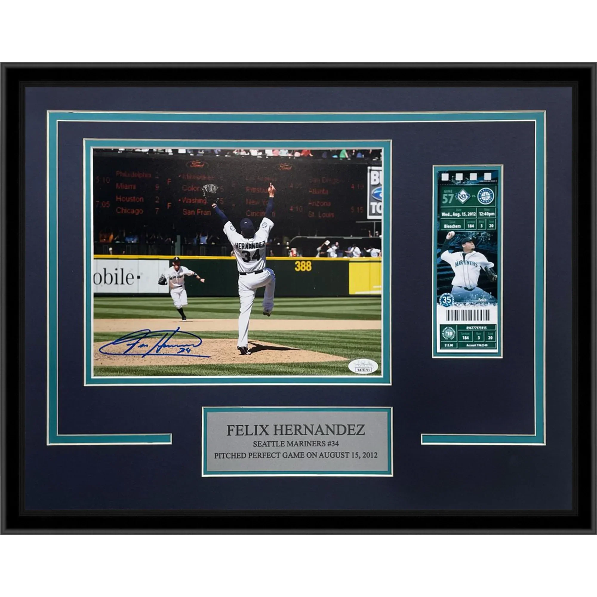Felix Hernandez Autographed Seattle Mariners (Perfect Game) Framed 8×10 Photo with Replica Game Ticket – JSA