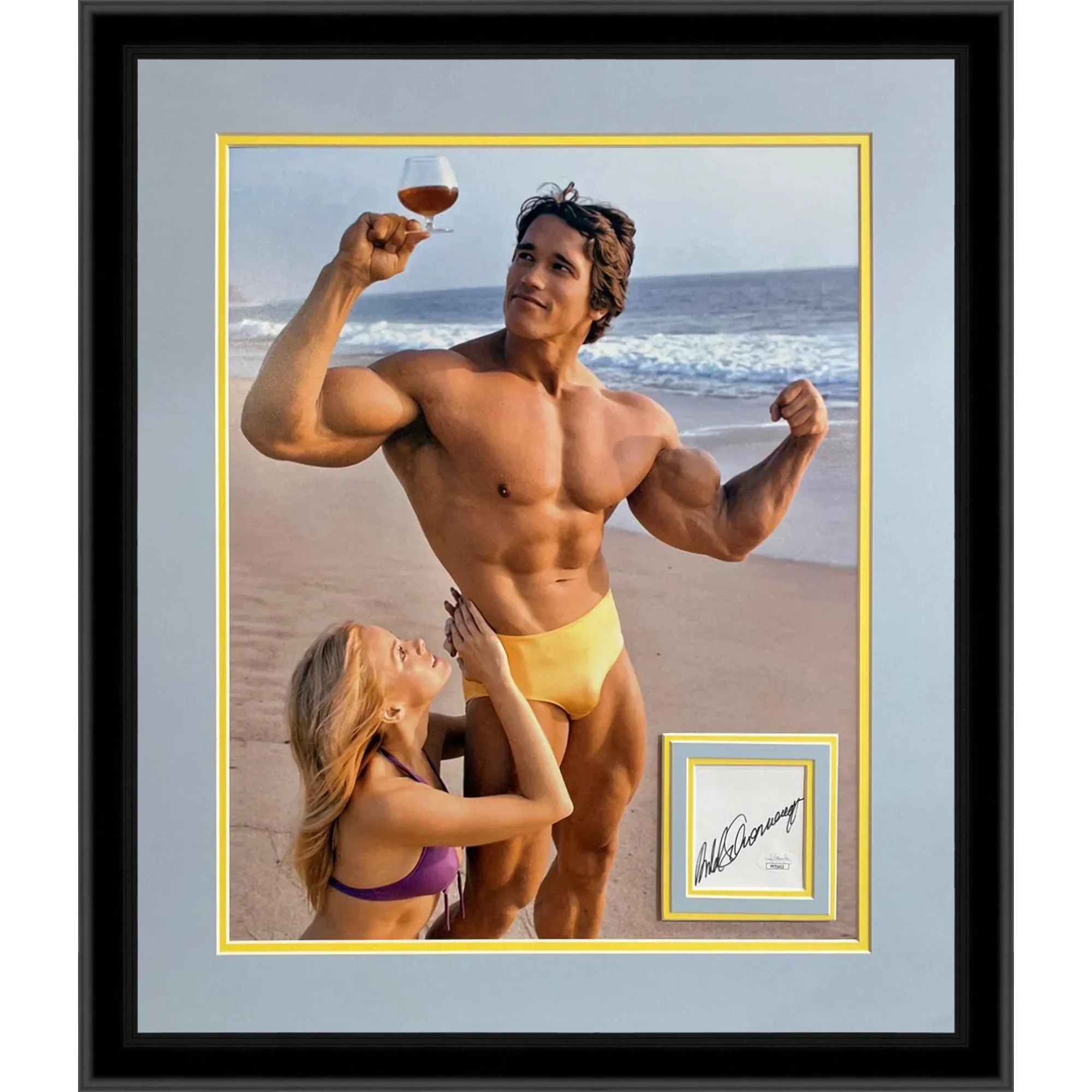 Arnold Schwarzenegger Autographed Cognac on the Beach Deluxe Framed 16x20 Photo Piece - JSA