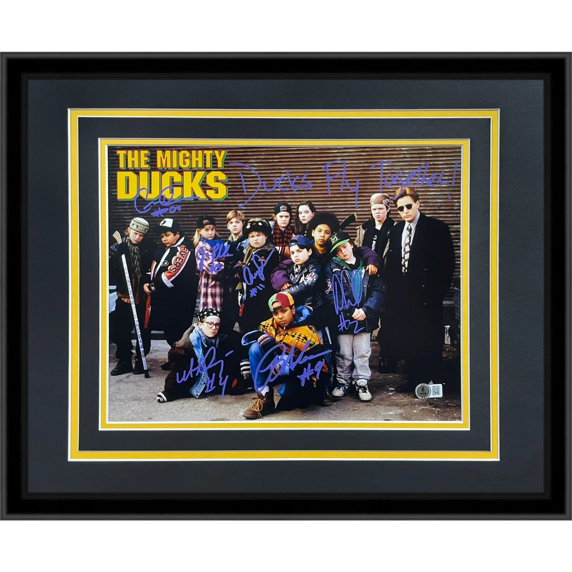 Mighty Ducks Cast Autographed 11x14 (Horiz) Deluxe Framed Movie Poster - 6 Signatures - Beckett