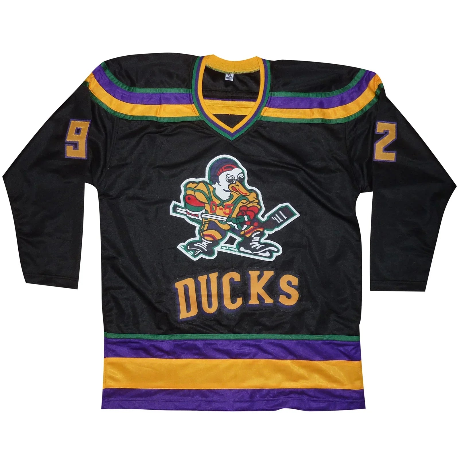 Mighty Ducks Cast Autographed (Black #92) Custom Hockey Jersey - 6 Signatures - Beckett