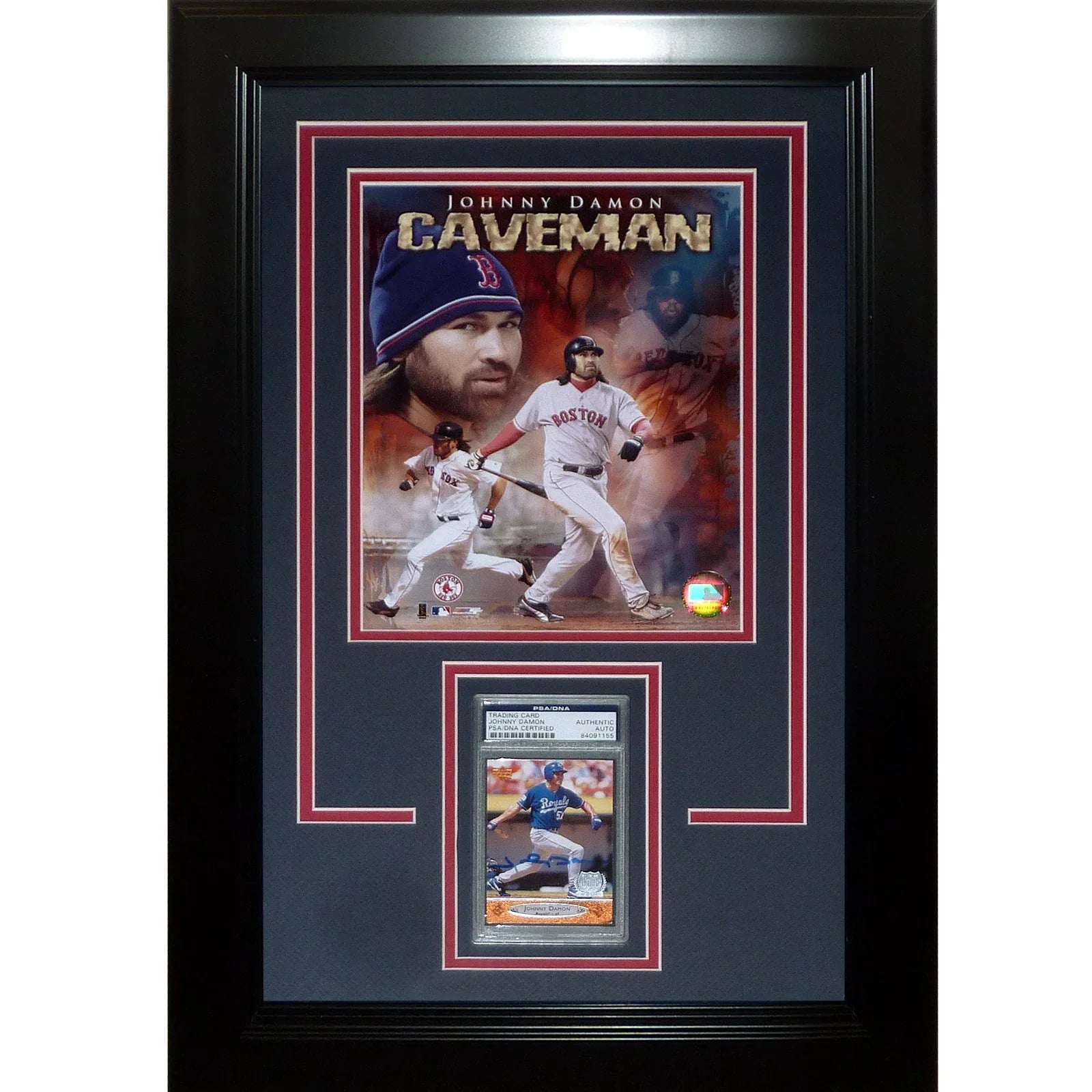 Johnny Damon Autographed Rookie Card Deluxe Framed with Boston Red Sox 8x10 Photo - Beckett