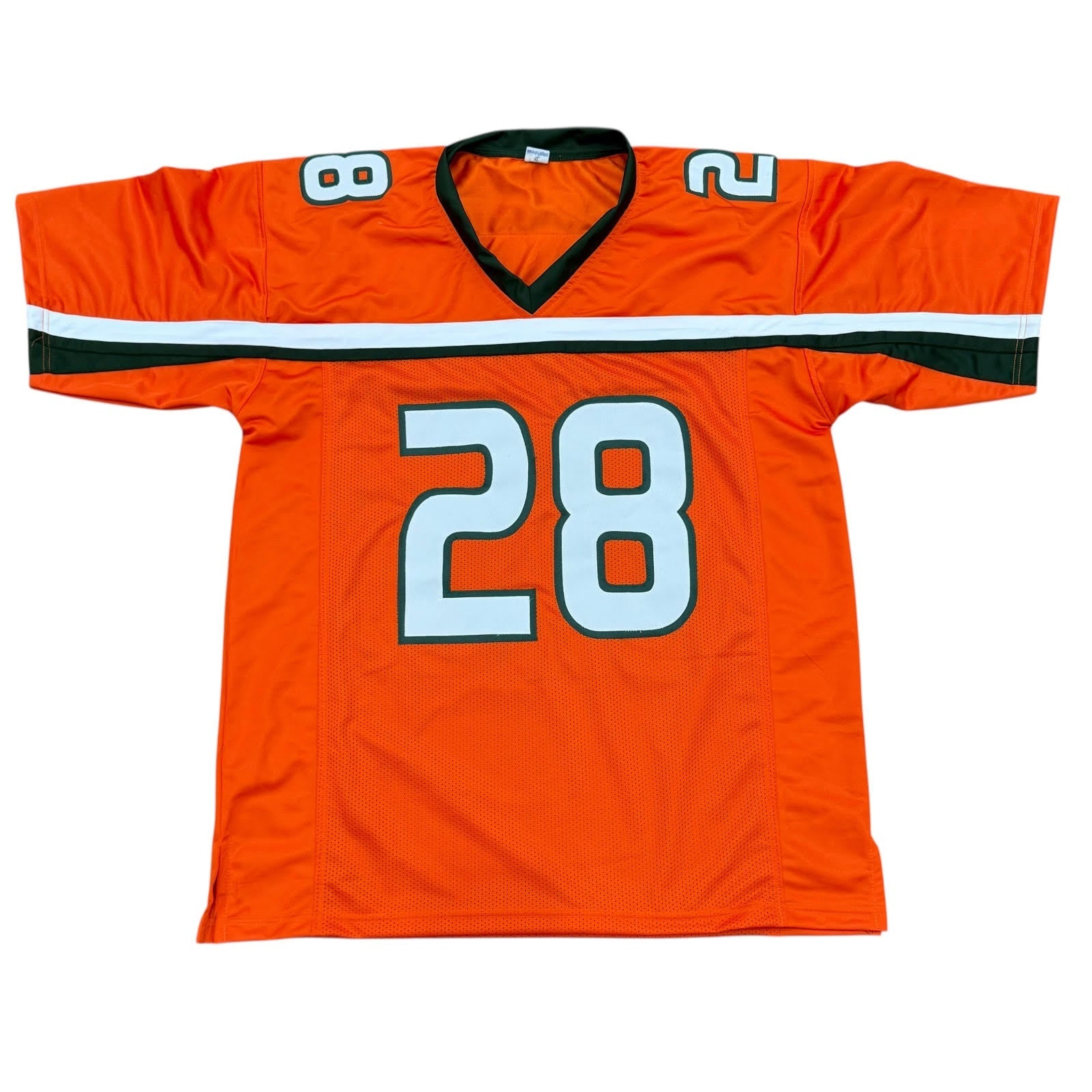 Clinton Portis Autographed Miami Hurricanes (Orange #28) Custom Jersey - JSA