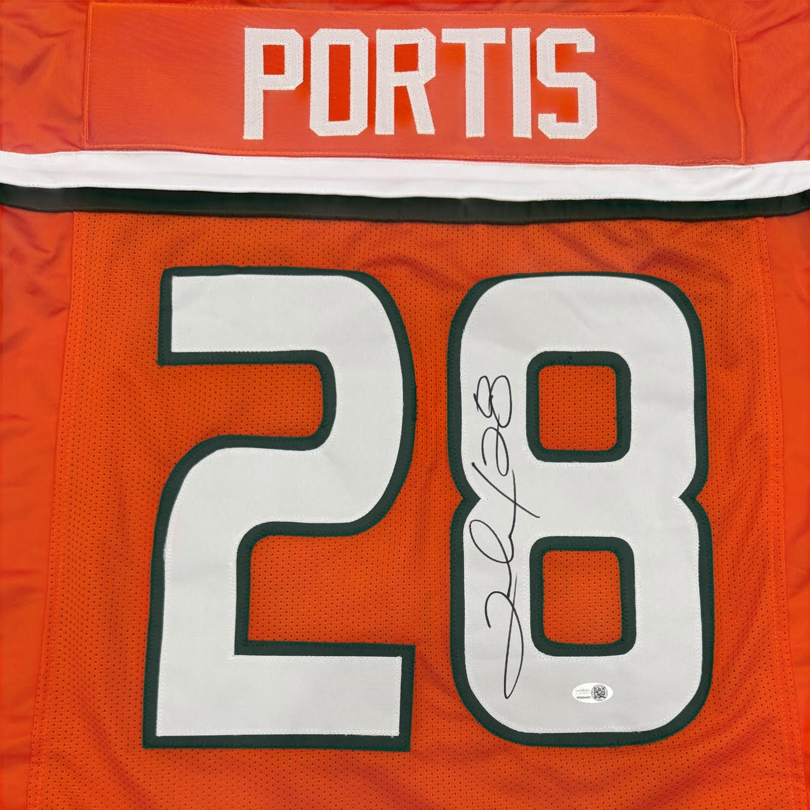 Clinton Portis Autographed Miami Hurricanes (Orange #28) Custom Jersey - JSA
