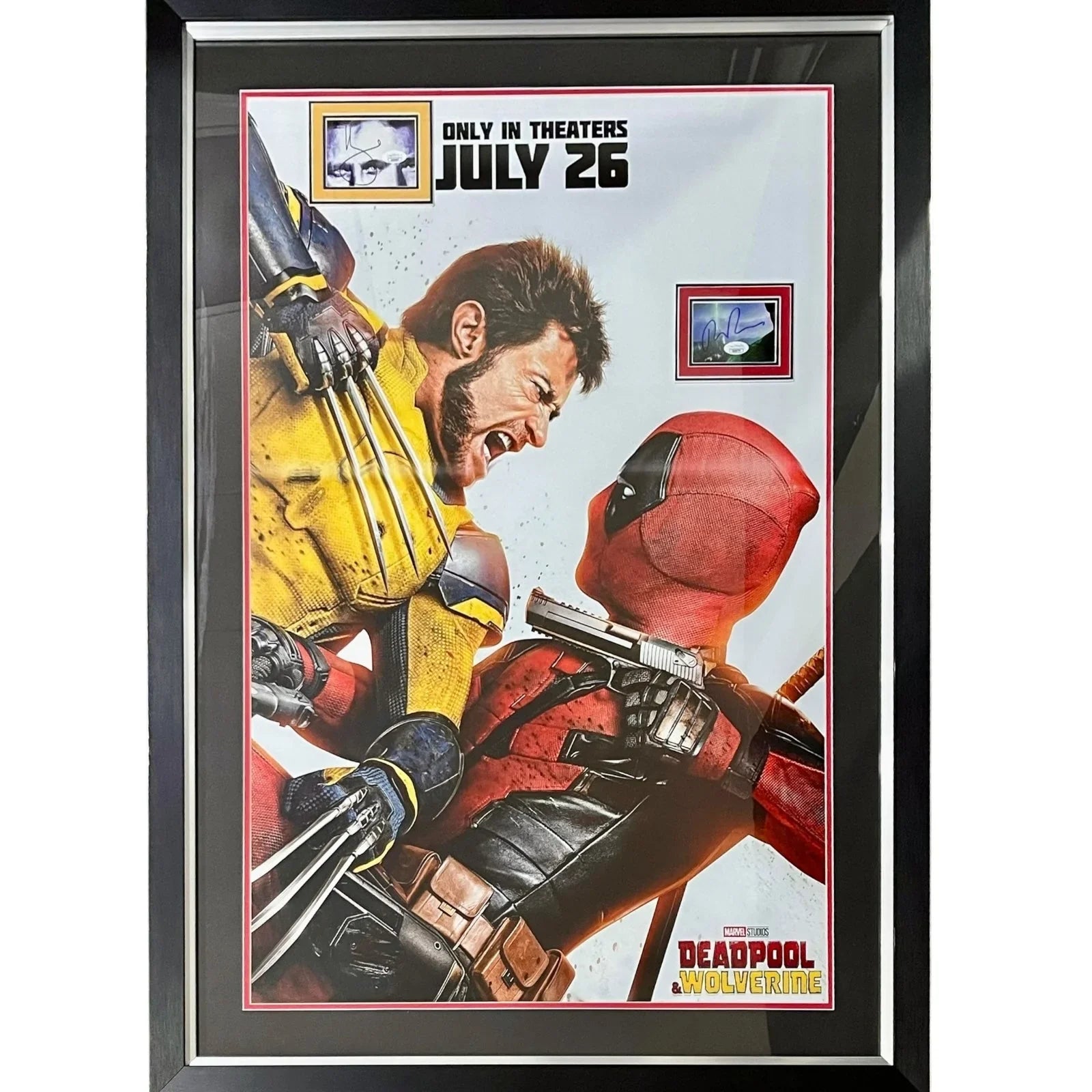 Deadpool And Wolverine Full-Size Movie Poster Deluxe Framed with Ryan Reynolds and Hugh Jackman Autograph - JSA