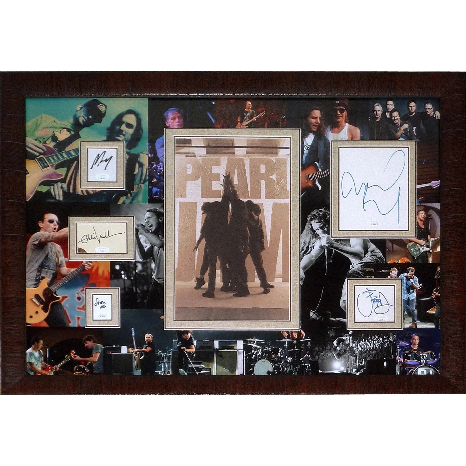 Pearl Jam Band Autographed Deluxe Framed Collage featuring Eddie Vedder and 4 Members - JSA