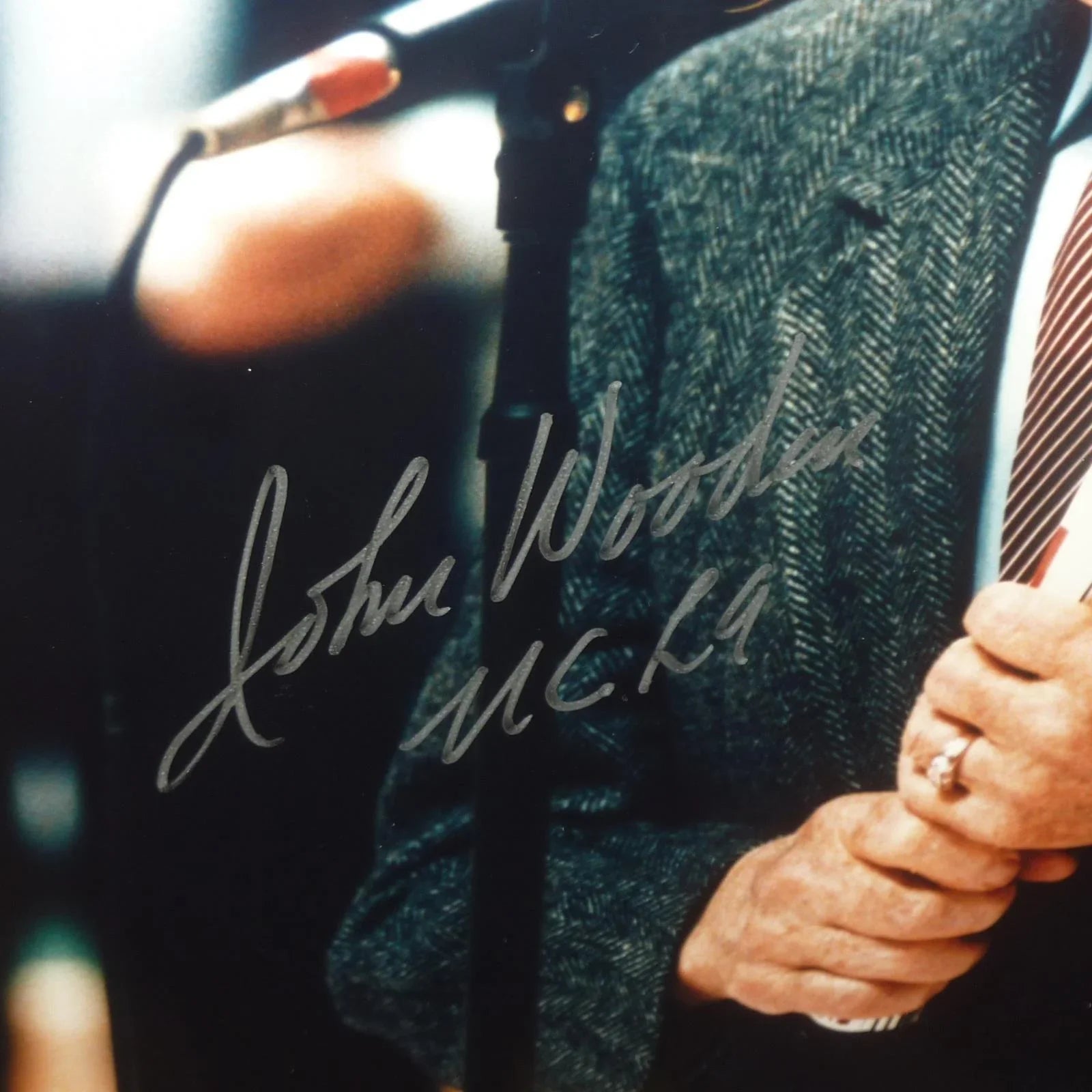 John Wooden Autographed UCLA Bruins with Microphone Deluxe Framed 8x10 Photo - JSA