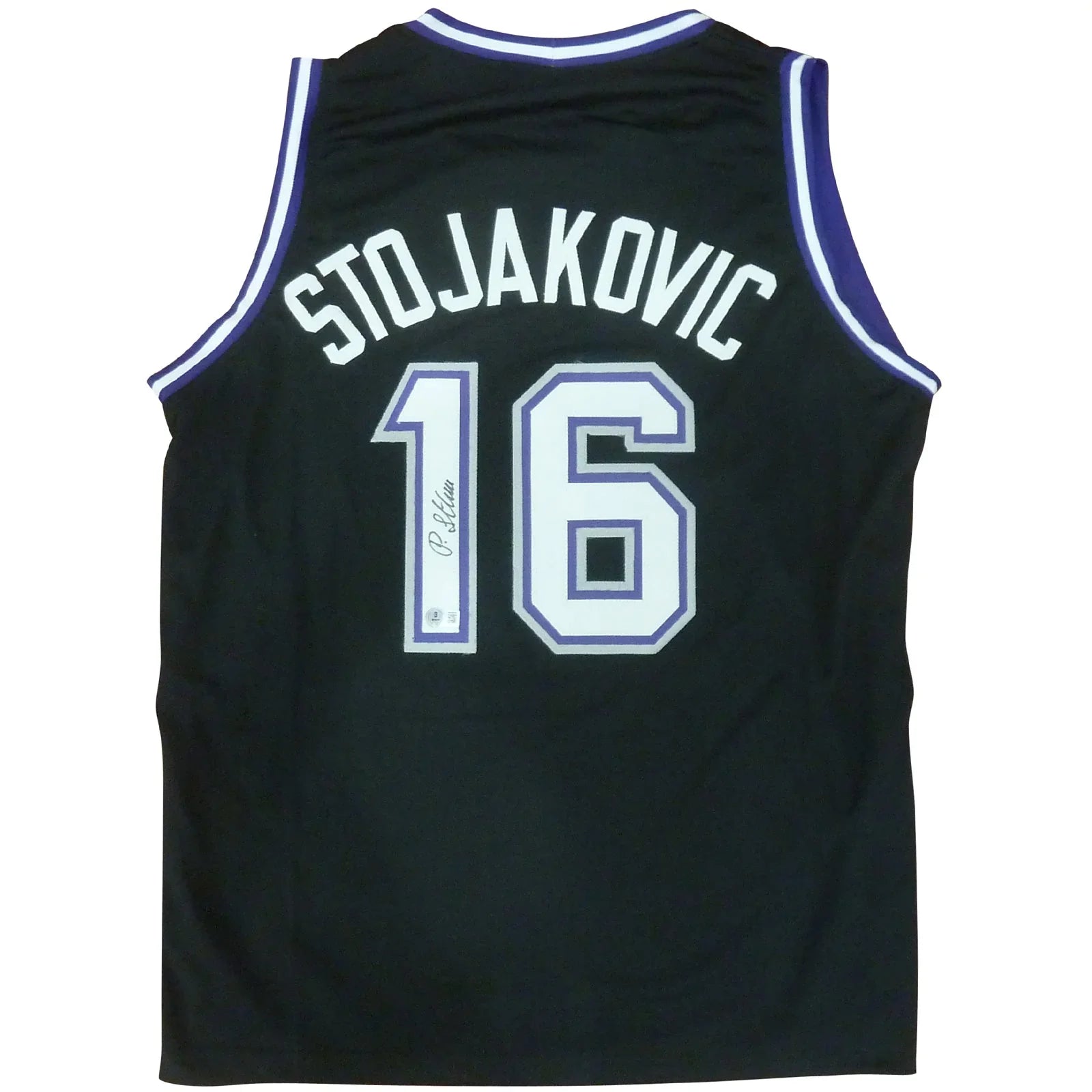 Peja Stojakovic Autographed Sacramento (Black #16) Custom Jersey - Beckett