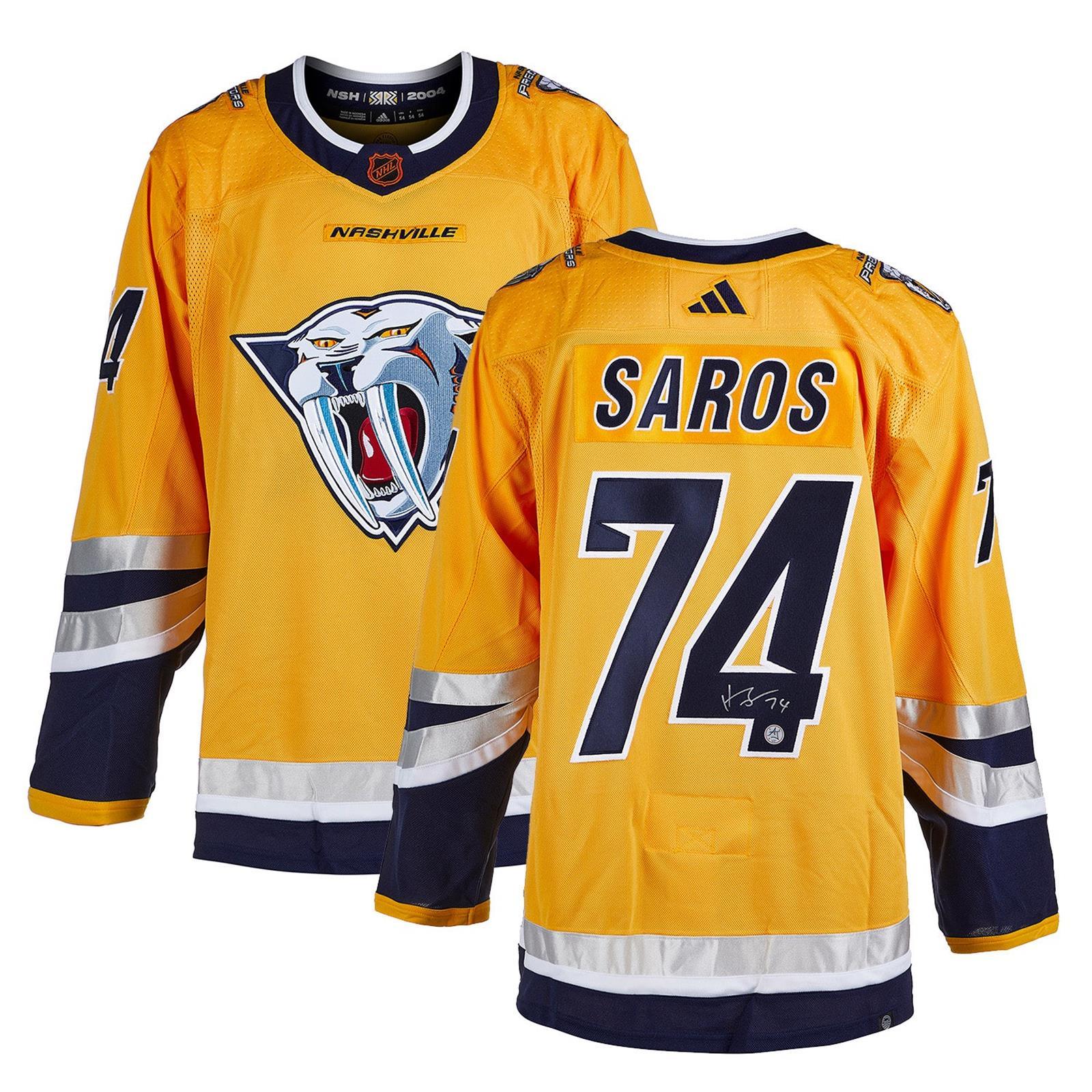 Juuse Saros Autographed Nashville Predators (Gold #74) Adidas Jersey - AJ