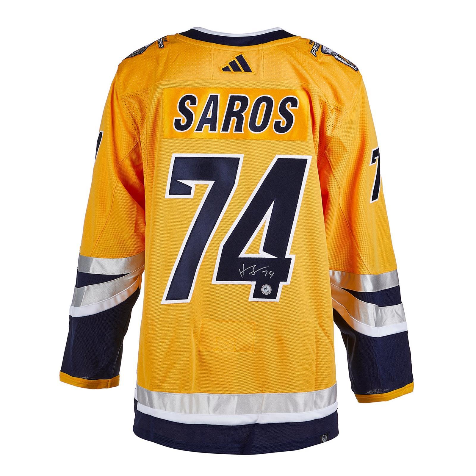 Juuse Saros Autographed Nashville Predators (Gold #74) Adidas Jersey - AJ