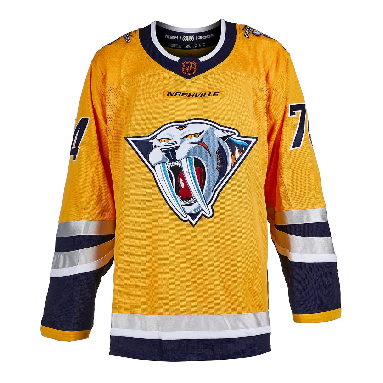Juuse Saros Autographed Nashville Predators (Gold #74) Adidas Jersey - AJ
