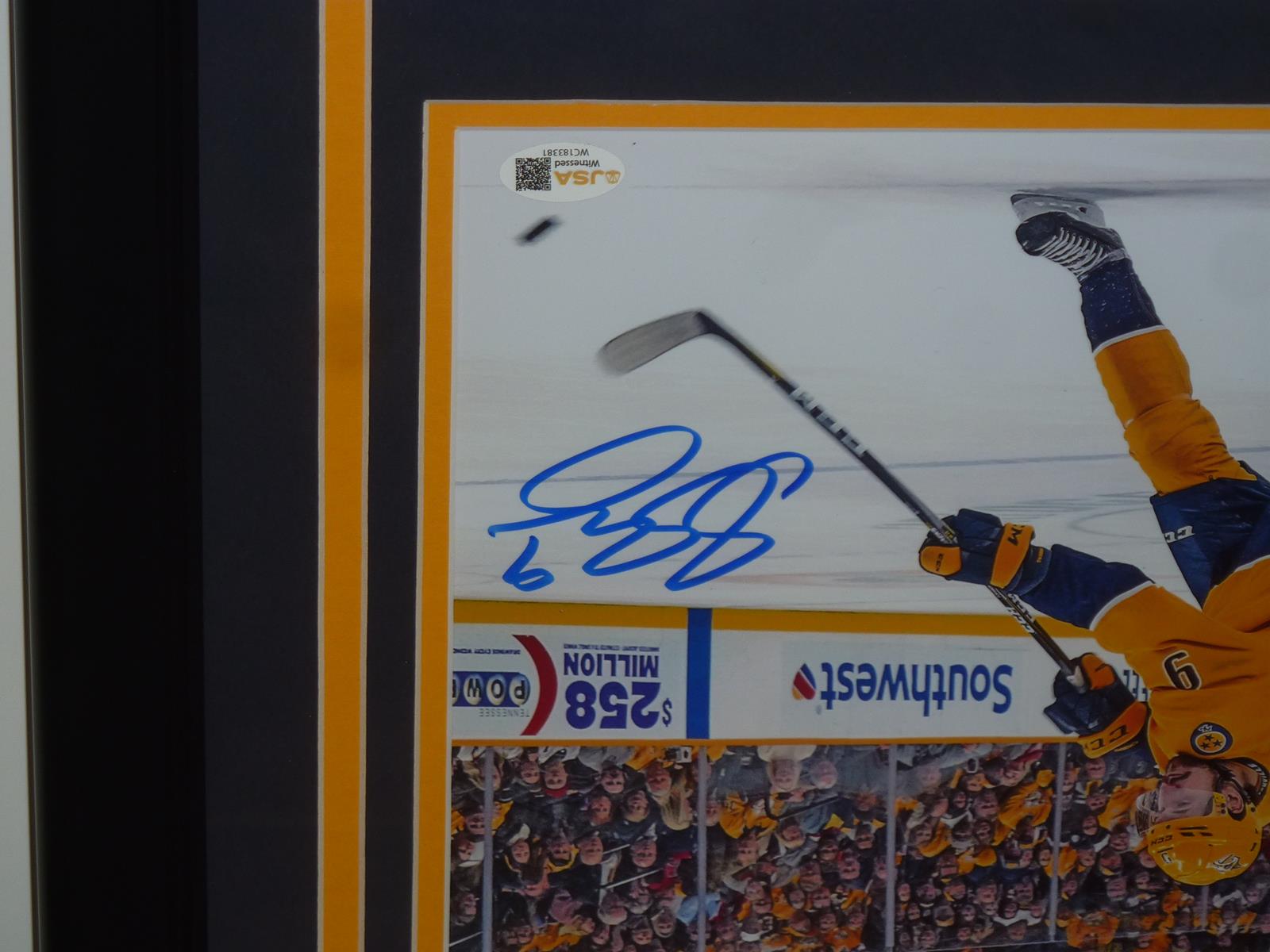 Filip Forsberg Autographed Nashville Predators (Horiz Slapshot) Deluxe Framed 8x10 Photo - JSA