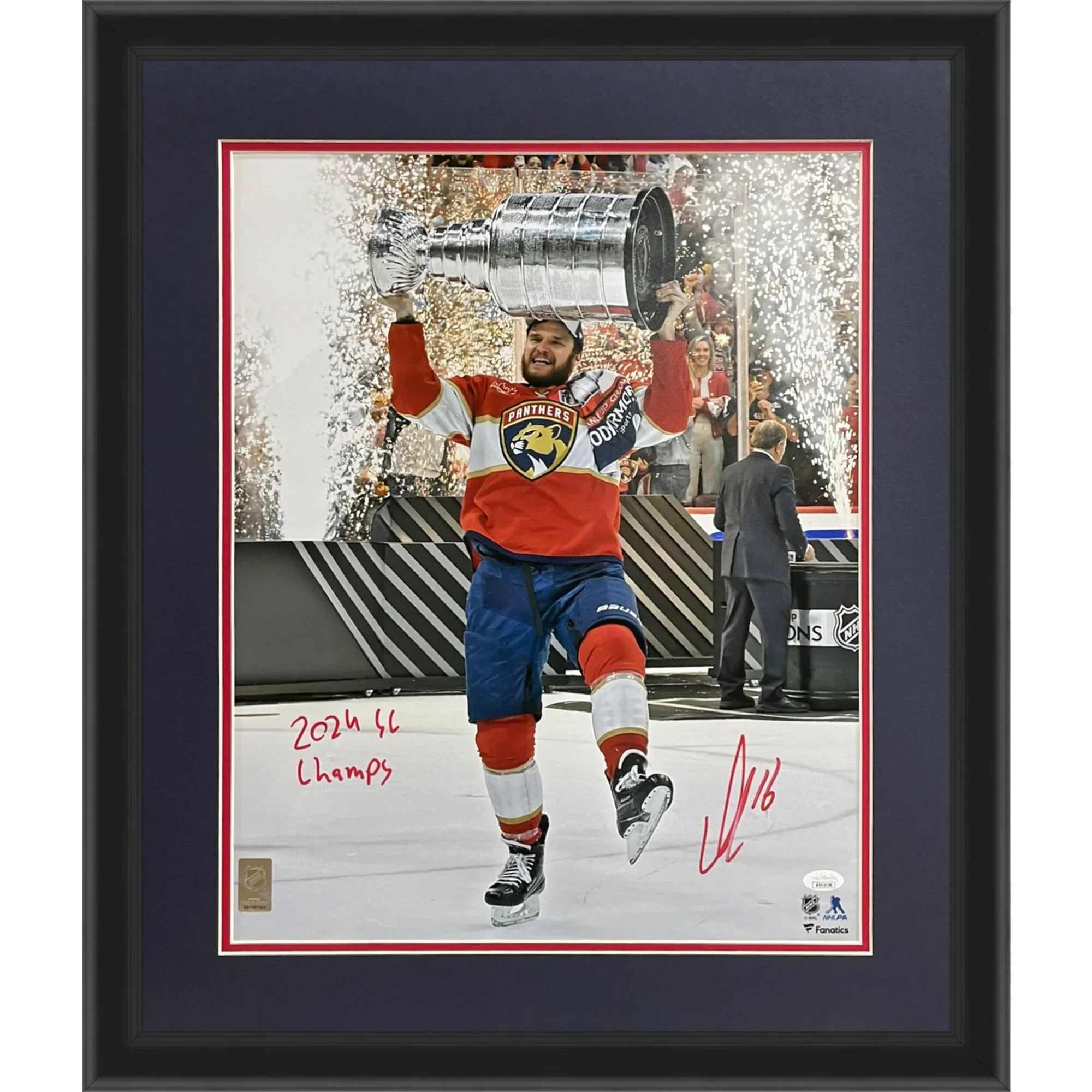 Aleksander Barkov Autographed Florida Panthers (Stanley Cup Trophy) Deluxe Framed 16x20 Photo w/ "2024 SC Champs" - JSA