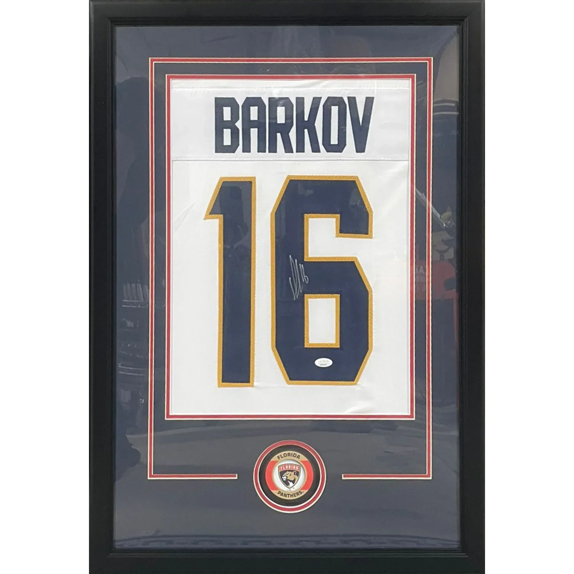 Aleksander Barkov Autographed Florida Panthers (White #16) Jersey Display Frame - JSA
