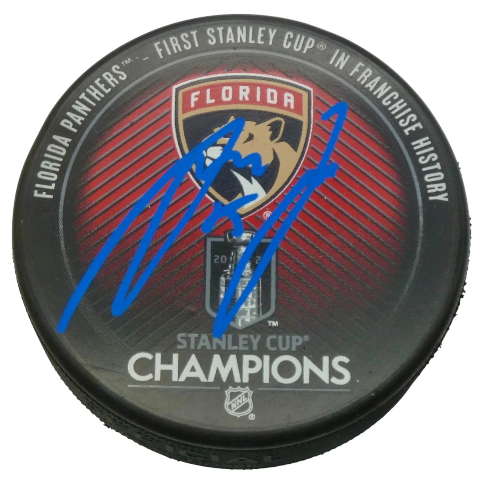 Anton Lundell Autographed Florida Panthers (Stanley Cup Champs Logo) Hockey Puck - JSA