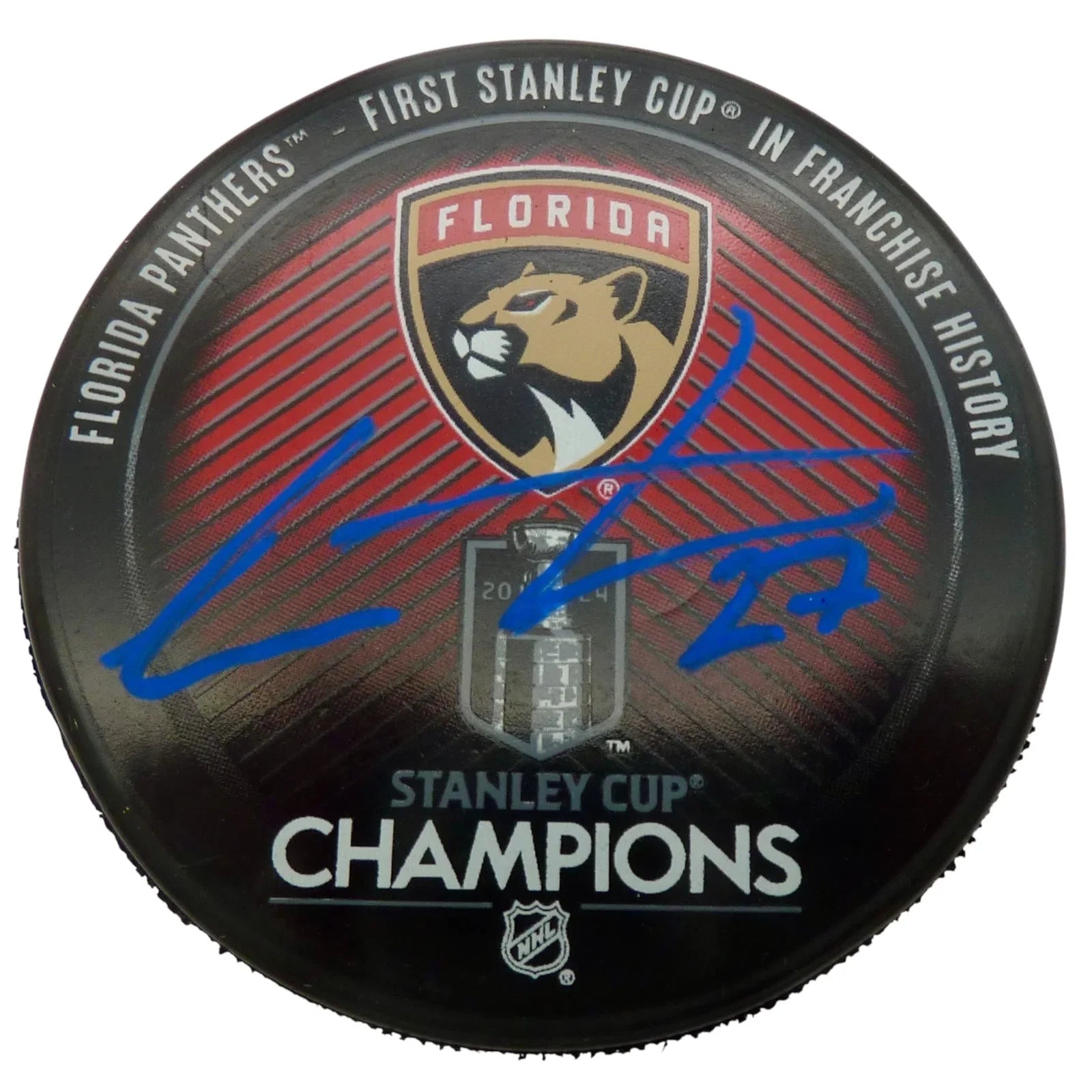 Eetu Luostarinen Autographed Florida Panthers (2024 Stanley Cup Champs Logo) Hockey Puck - JSA