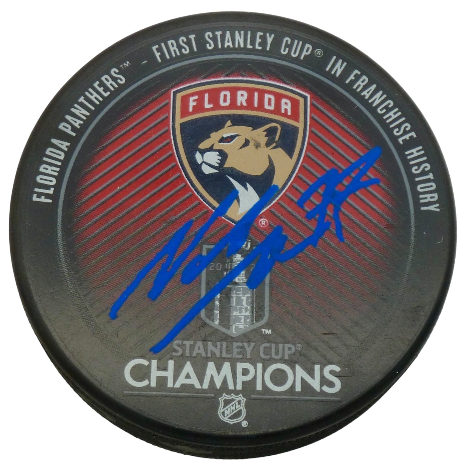 Niko Mikkola Autographed Florida Panthers (2024 Stanley Cup Champs Logo) Hockey Puck - JSA
