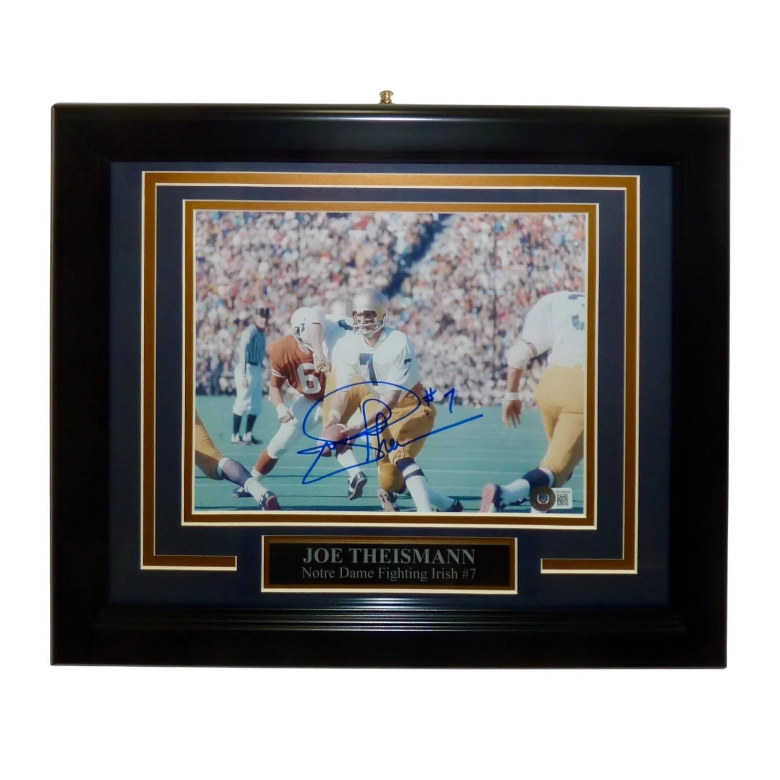 Joe Theismann Autographed Notre Dame Fighting Irish (White Jersey Horiz) Deluxe Framed 8x10 Photo - Beckett