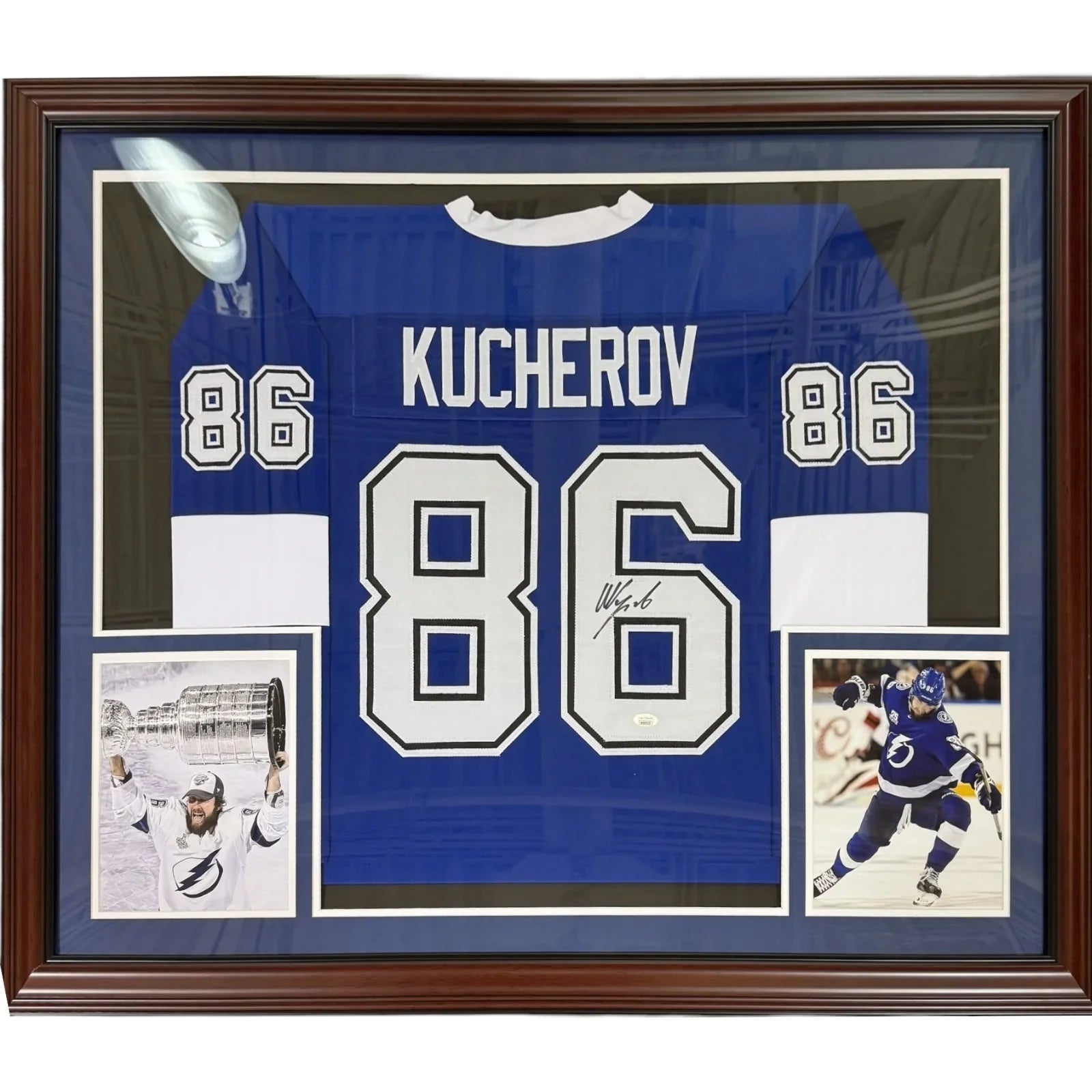 Nikita Kucherov Autographed Tampa Bay (Blue #86) Deluxe Framed Jersey - JSA
