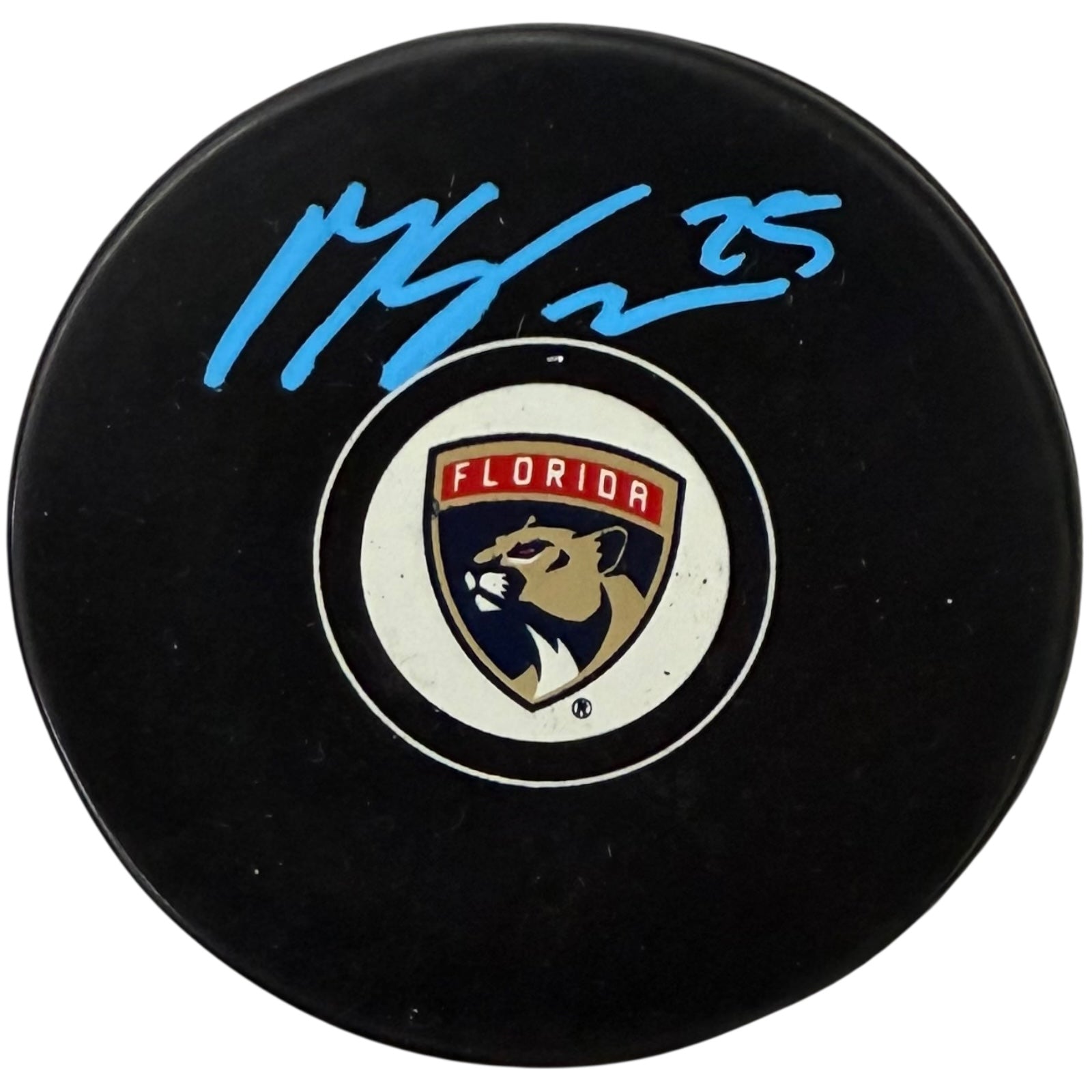 Mackie Samoskevich Autographed Florida Panthers Hockey Puck - JSA