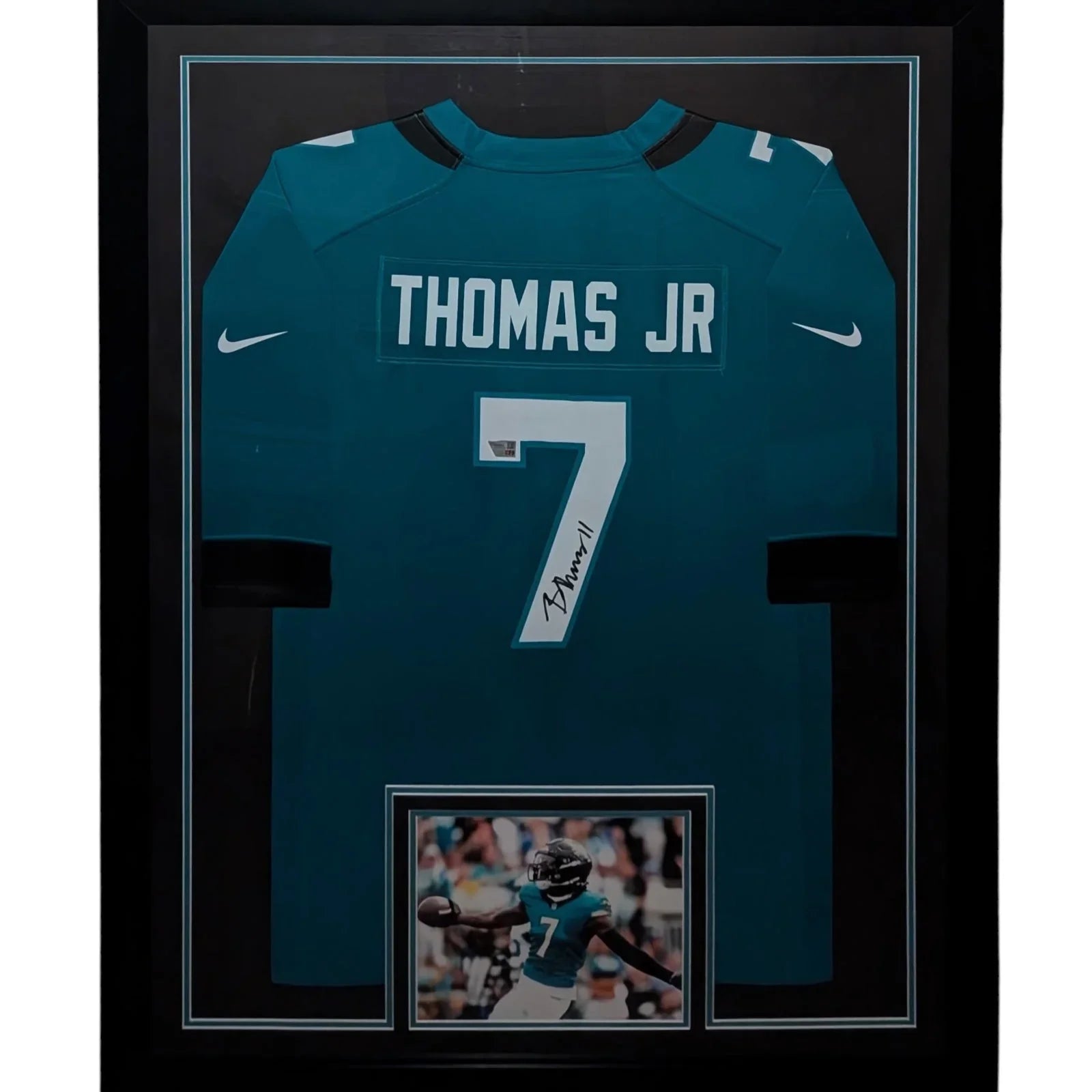 Brian Thomas Jr. Autographed Jacksonville Jaguars (Teal #7 Nike) Framed Jersey - Fanatics