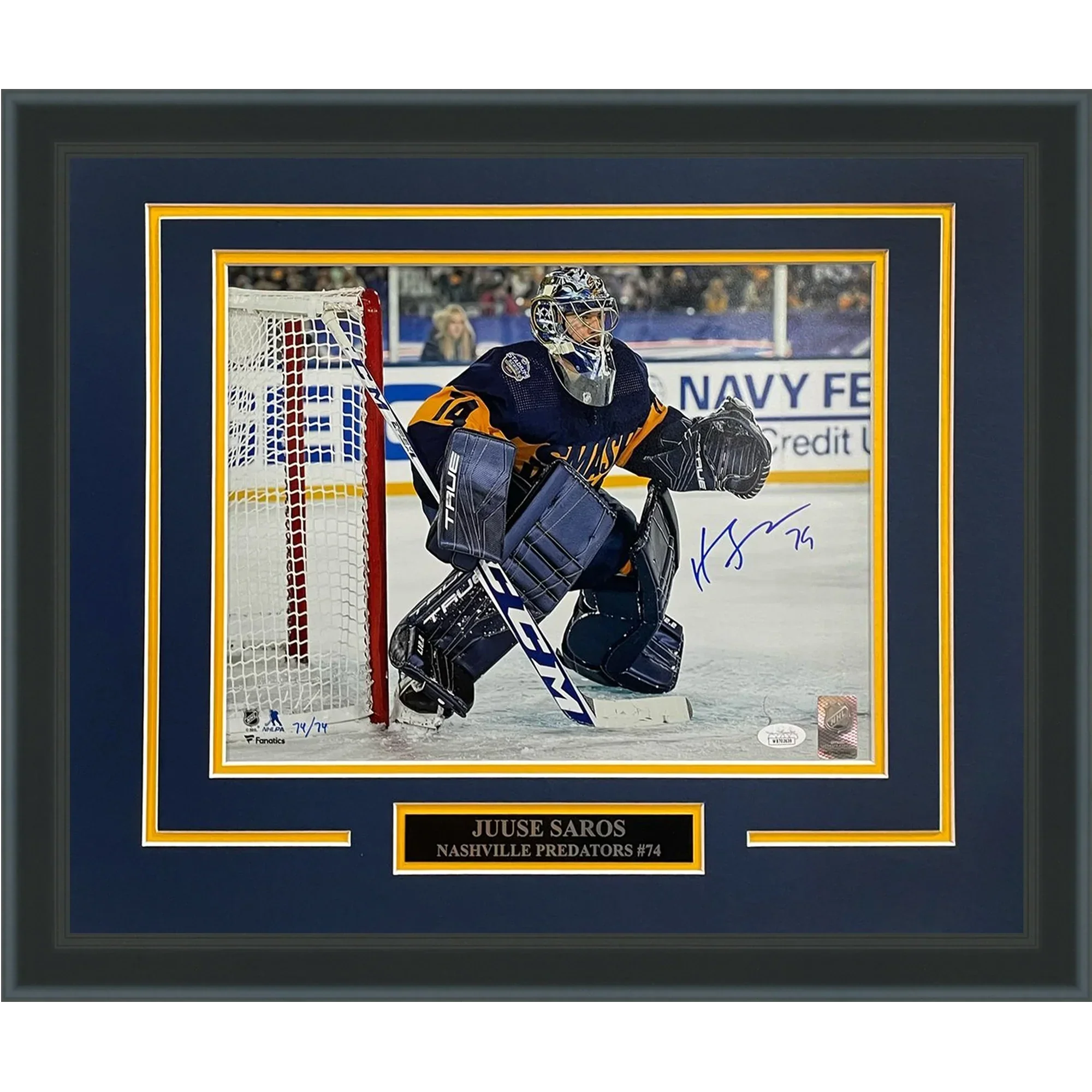 Juuse Saros Autographed Nashville Predators (Smashville) Deluxe Framed 11x14 Photo - Limited Edition of 74 - JSA