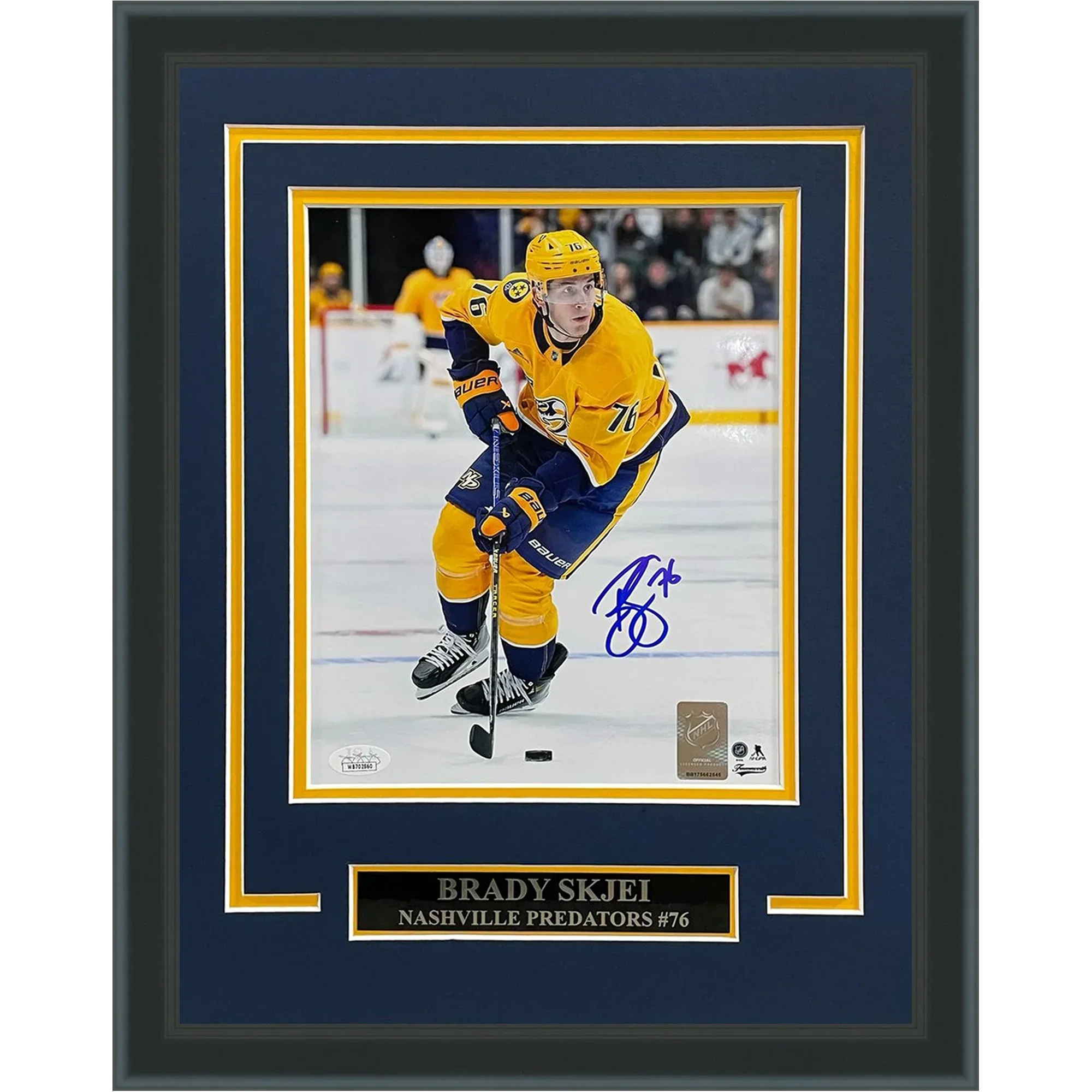 Brady Skjei Autographed Nashville Predators (Gold Jersey) Deluxe Framed 8x10 Photo - JSA