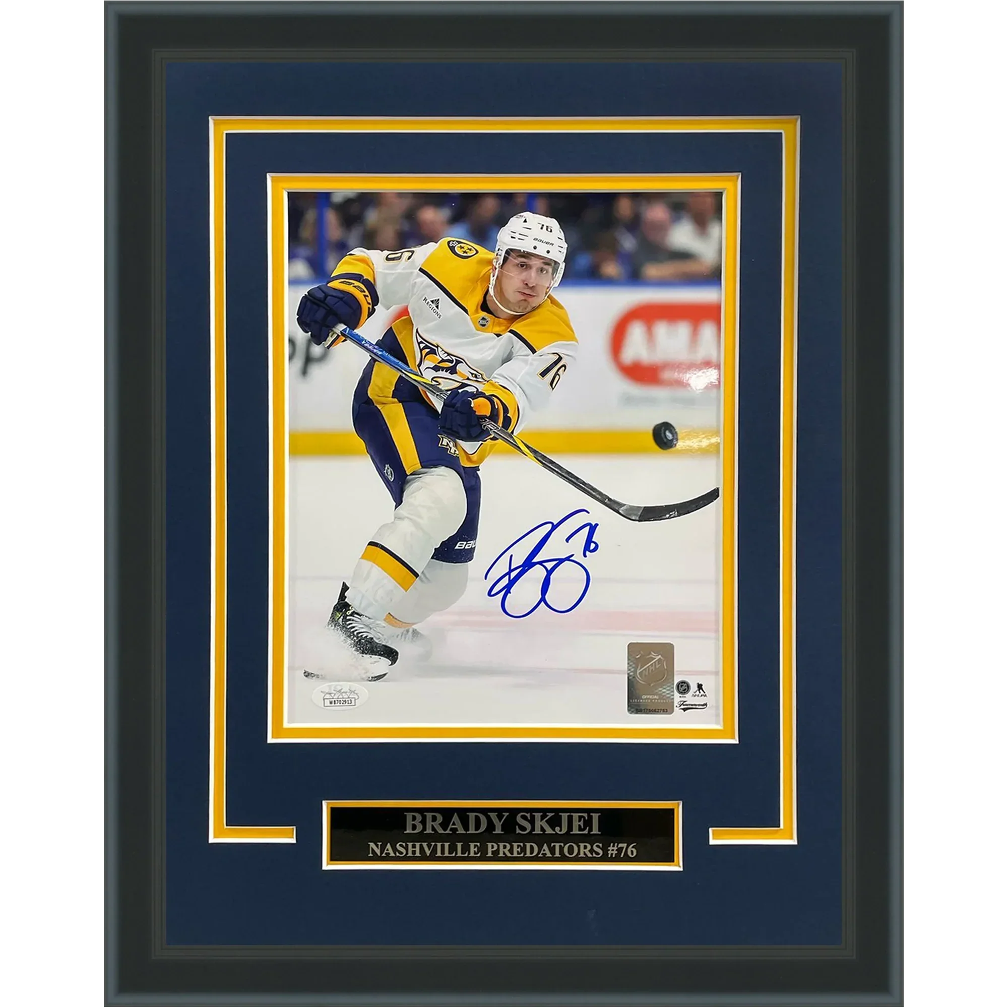 Brady Skjei Autographed Nashville Predators (White Jersey) Deluxe Framed 8x10 Photo - JSA