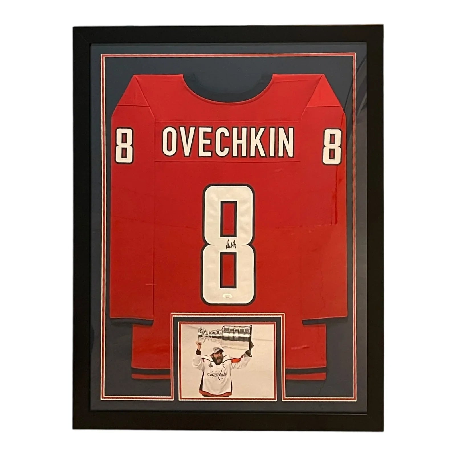 Alexander Ovechkin Autographed Washington Capitals (Red #8) Vertical Framed Jersey - JSA