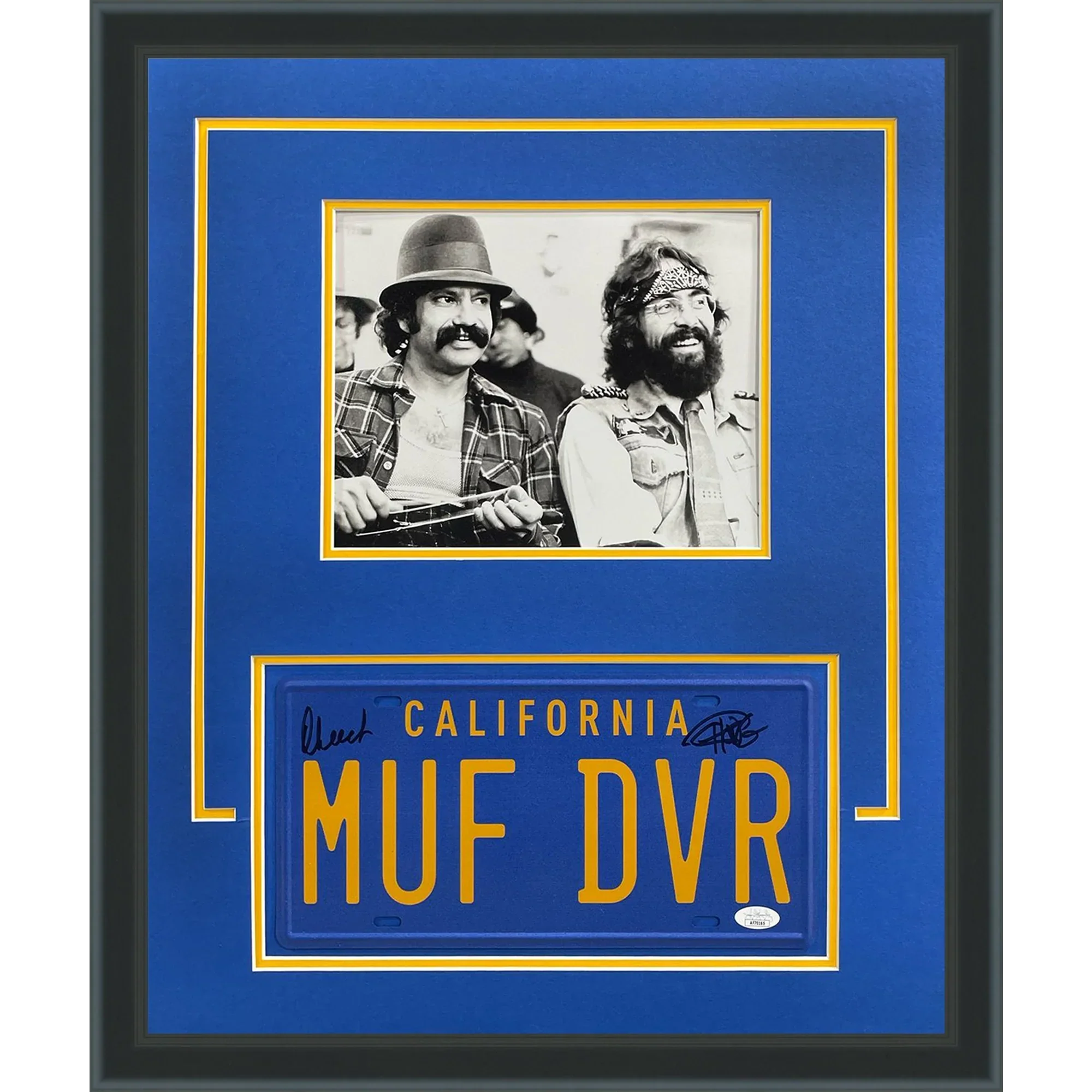 Cheech Marin And Tommy Chong Dual Autographed Cheech And Chong Up In Smoke Deluxe Framed Piece with MUF DVR License Plate - JSA