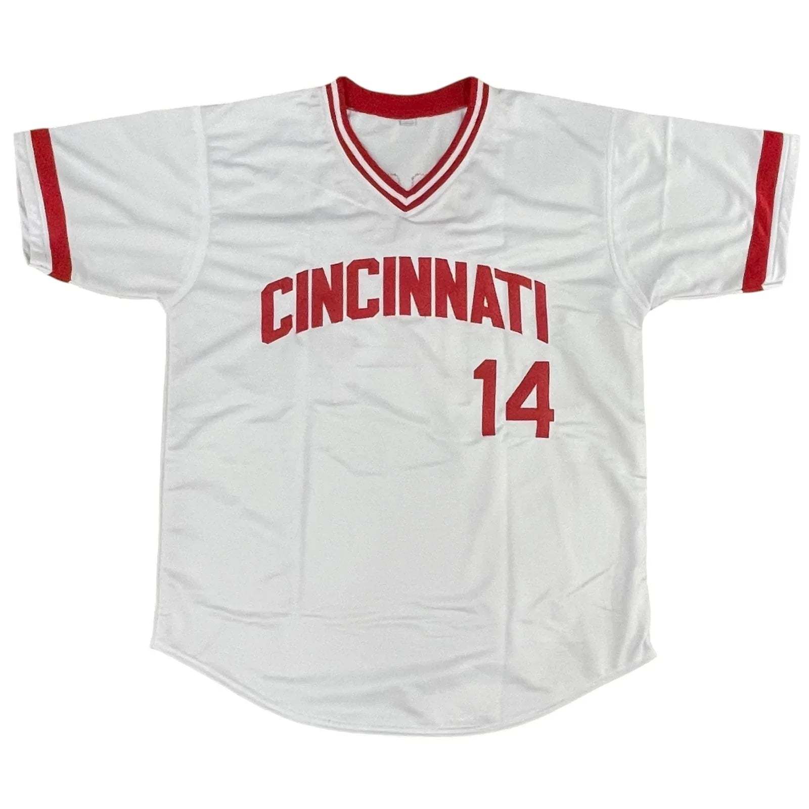 Pete Rose Autographed Cincinnati (White #14) Custom Jersey w/ "Charlie Hustle" - JSA