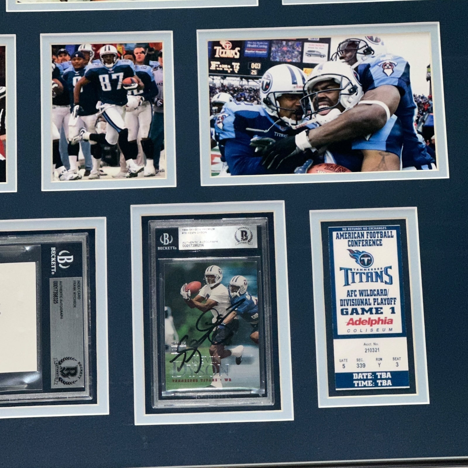 Tennessee Titans Music City Miracle Collage Deluxe Framed Piece with Kevin Dyson, Lorenzo Neal, and Frank Wycheck Autographs - Beckett