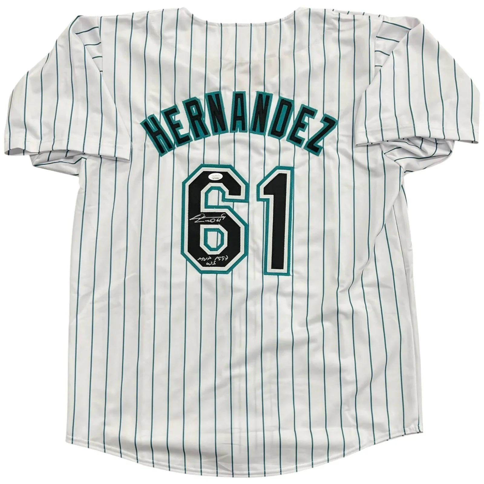 Livan Hernandez Autographed Florida Marlins (Pinstripe #61) Custom Jersey w/ "MVP 1997 WS" - JSA