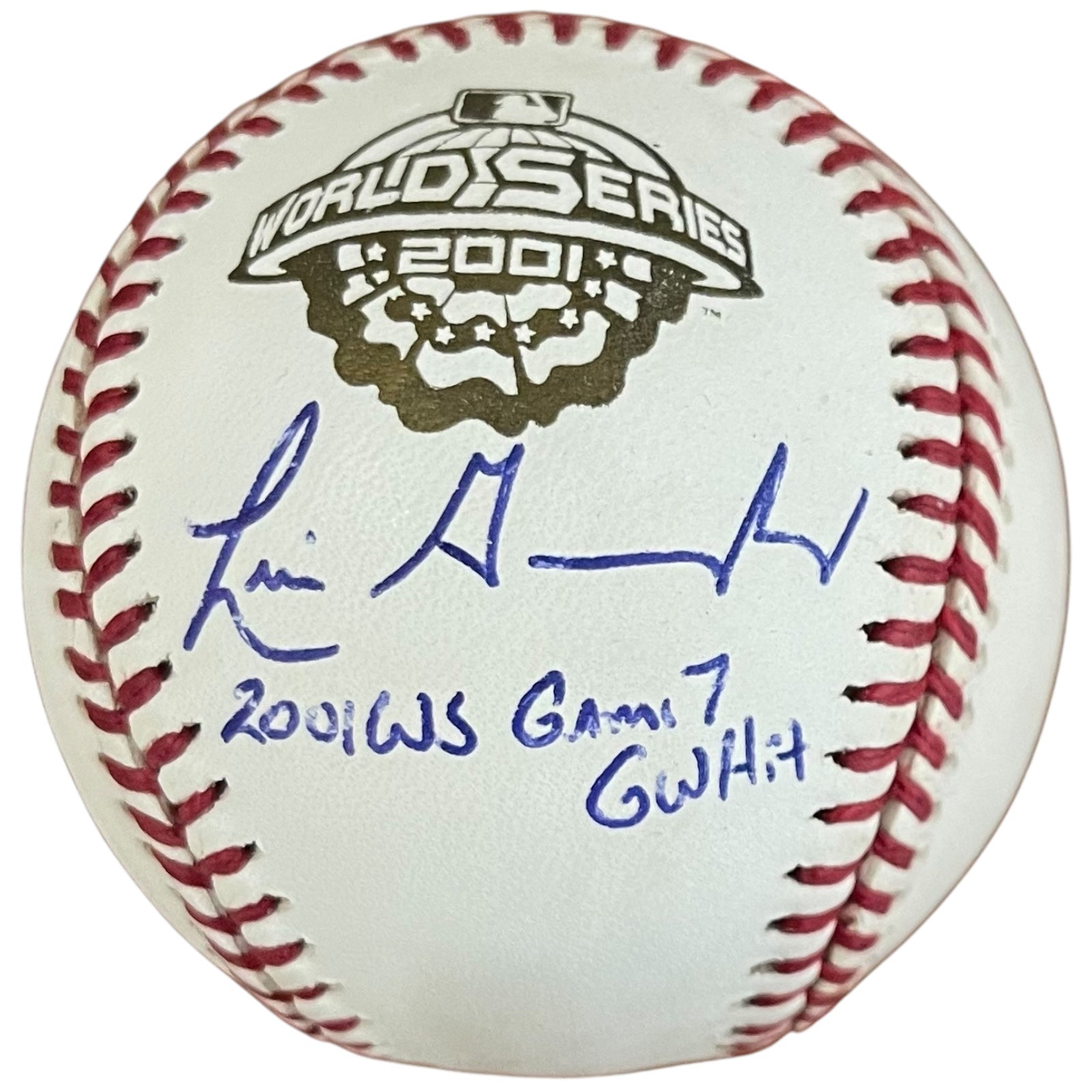Luis Gonzalez Autographed 2001 World Series Logo Baseball w/ Inscription in Deluxe Case - JSA
