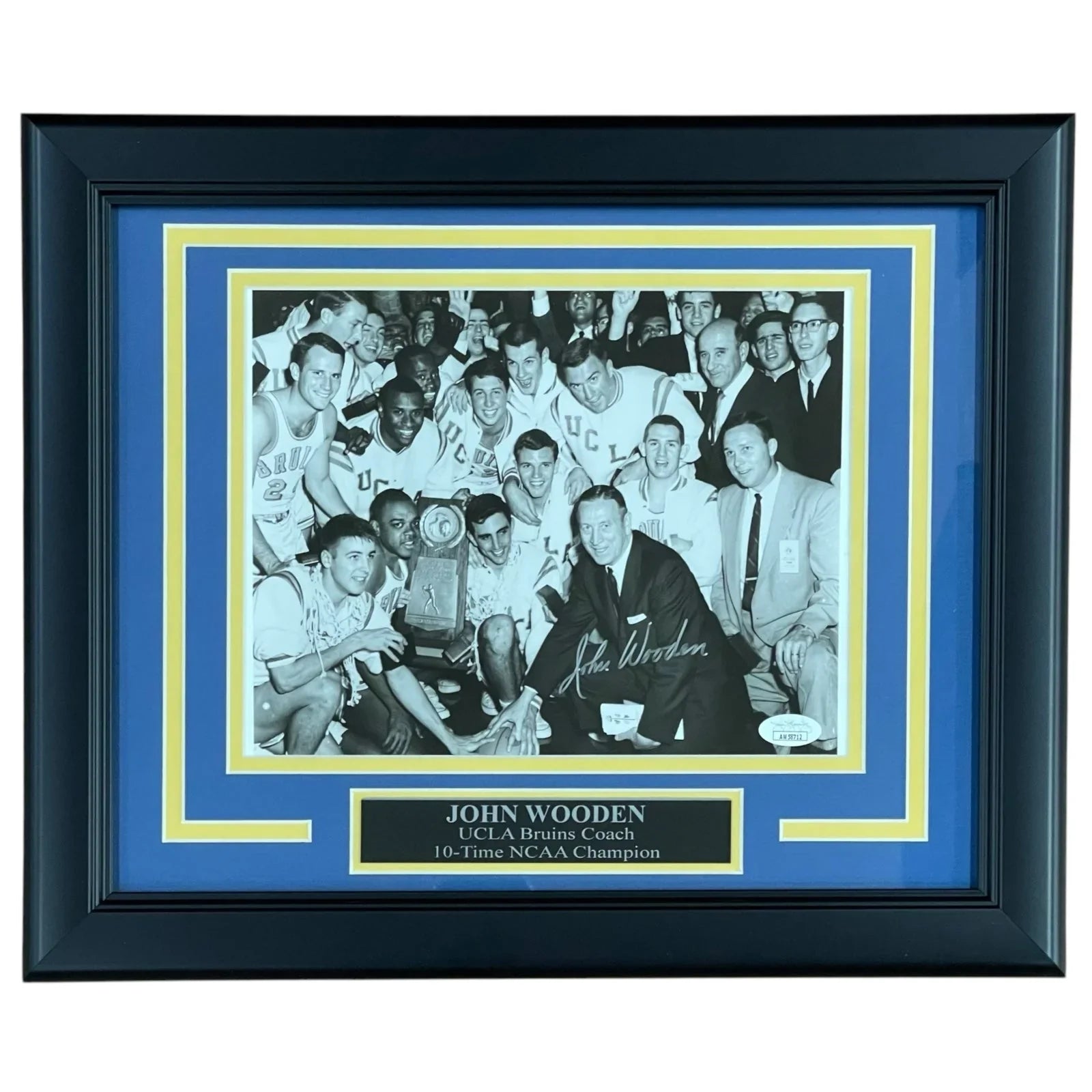 John Wooden Autographed UCLA Bruins (Final Four Trophy with Team) Deluxe Framed 8x10 Photo - JSA