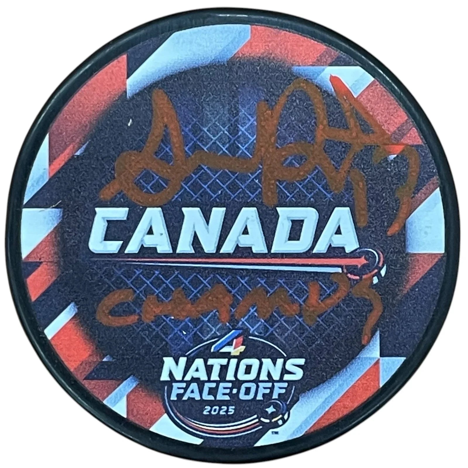 Sam Reinhart Autographed Team Canada 4 Nations Hockey Puck w/ "Champs" - JSA