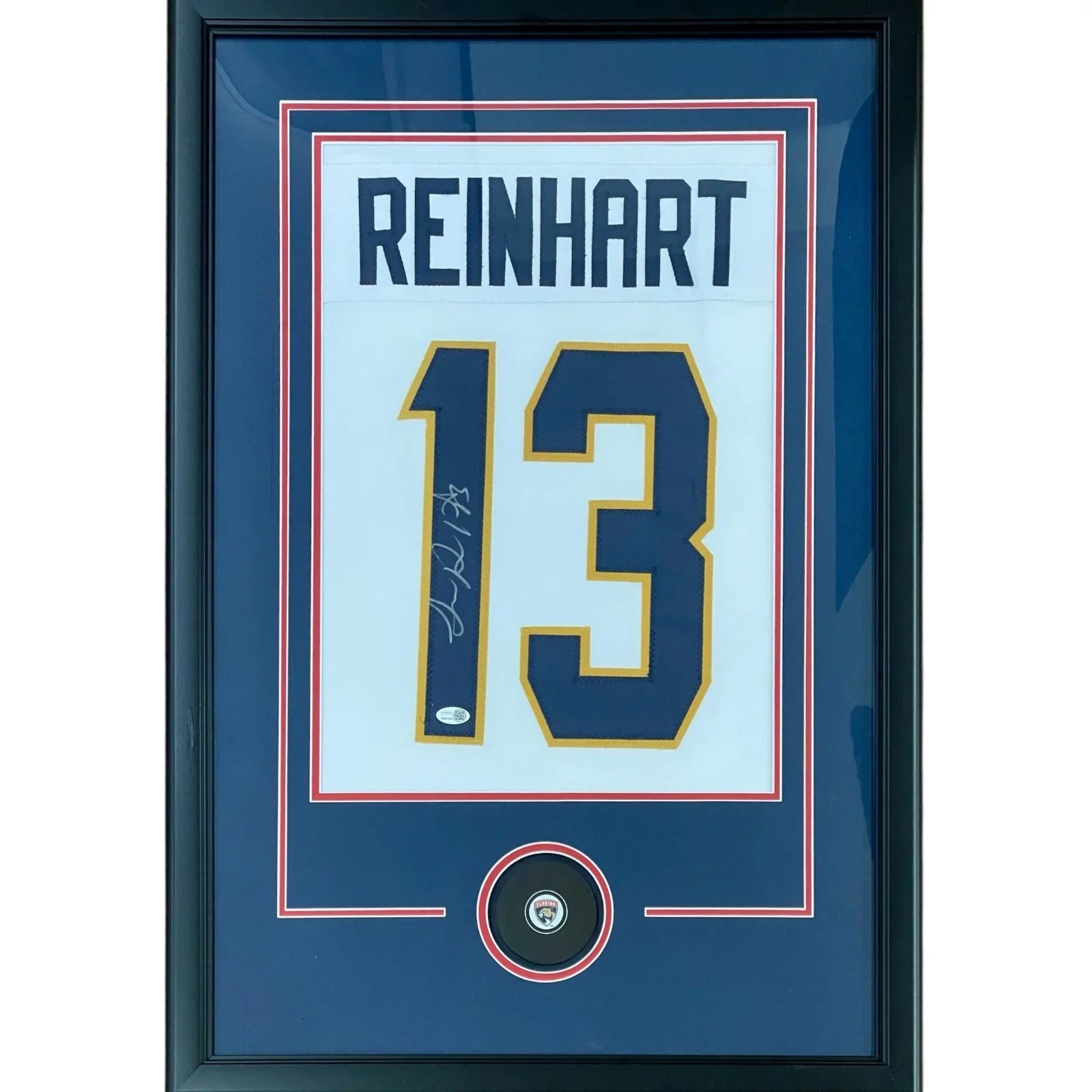 Sam Reinhart Autographed Florida Panthers (White #13) Jersey Display Frame - JSA