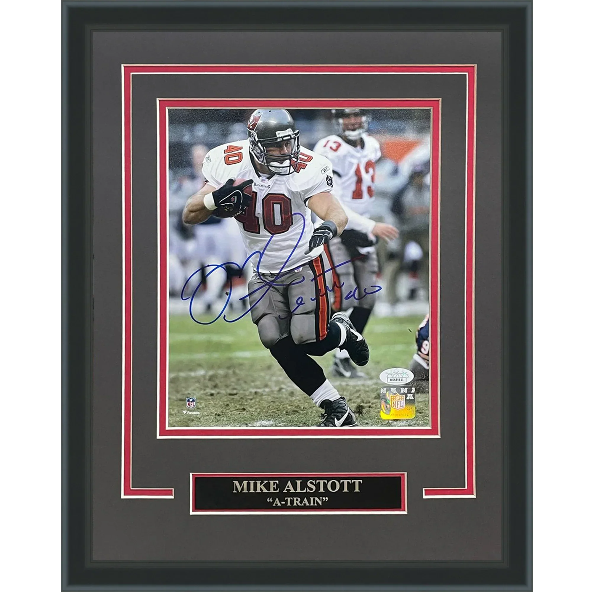 Mike Alstott Autographed Tampa Bay Buccaneers (Vertical White Jersey) Deluxe Framed 8x10 Photo - JSA
