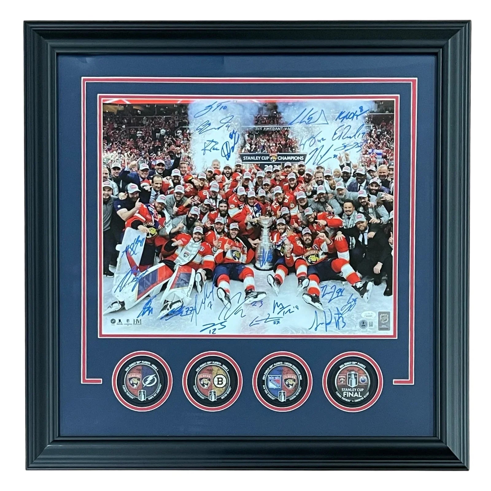 Florida Panthers 2024 Stanley Cup Champions Team Autographed Deluxe Framed 16x20 Photo - 23 Signatures - JSA , Beckett