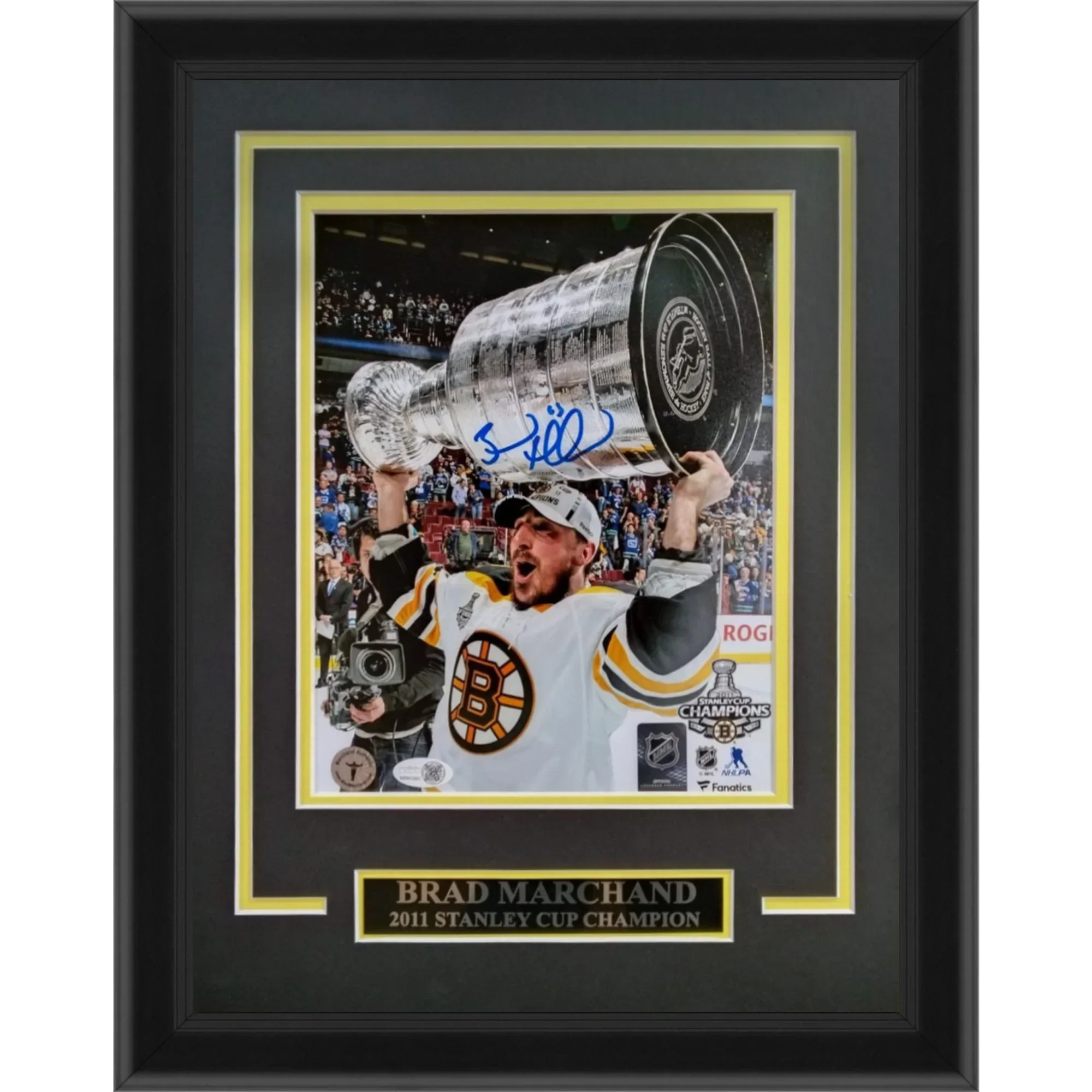 Brad Marchand Autographed Boston Bruins (Stanley Cup Trophy) Deluxe Framed 8x10 Photo - JSA